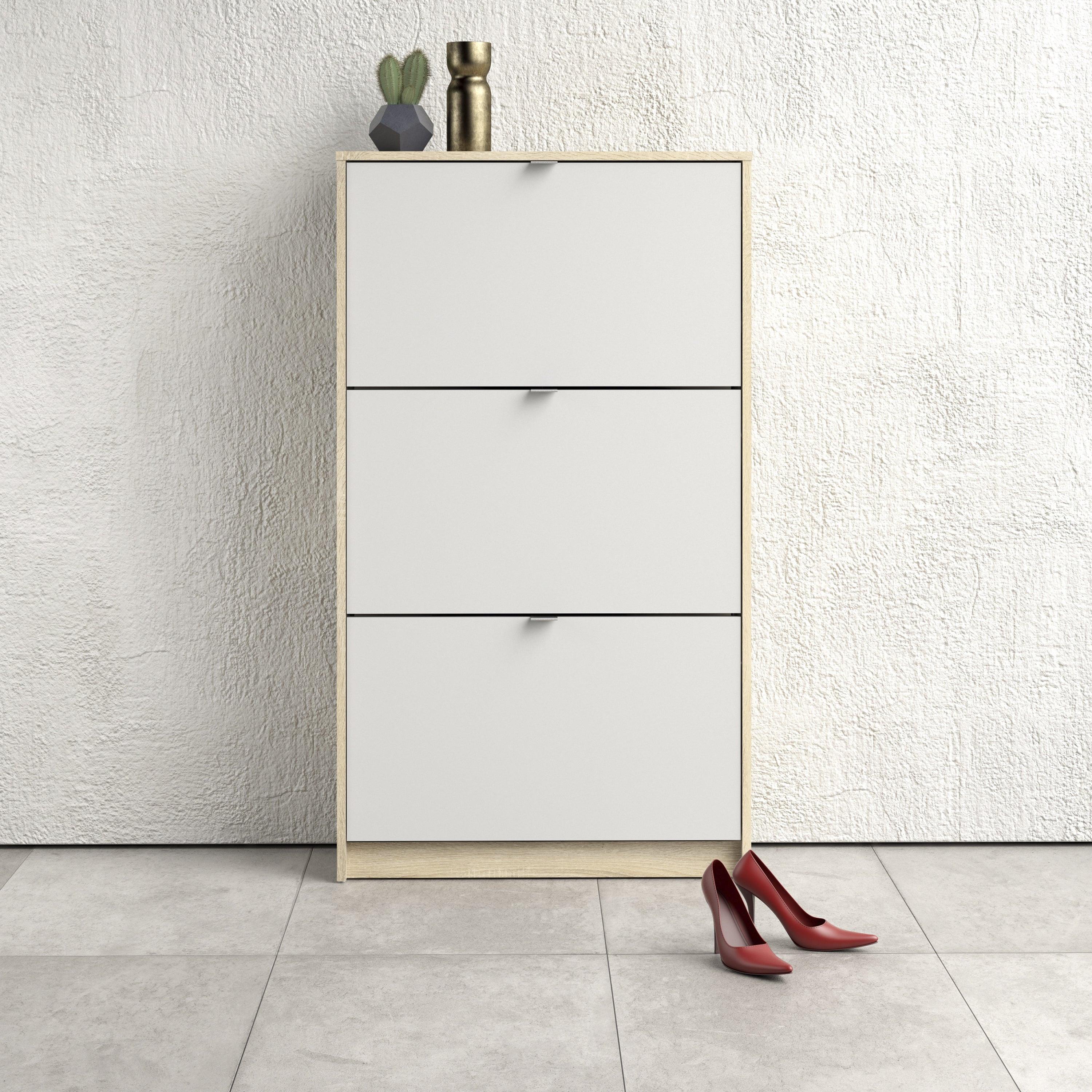 Shoes Shoe Cabinet 3 Flip Down Doors and 2 layers Oak structure White - image 5