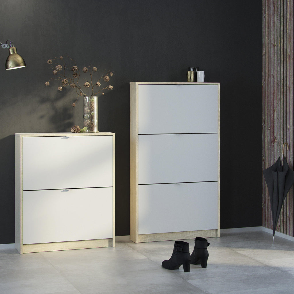 Shoes Shoe Cabinet 3 Flip Down Doors and 2 layers Oak structure White - image 6
