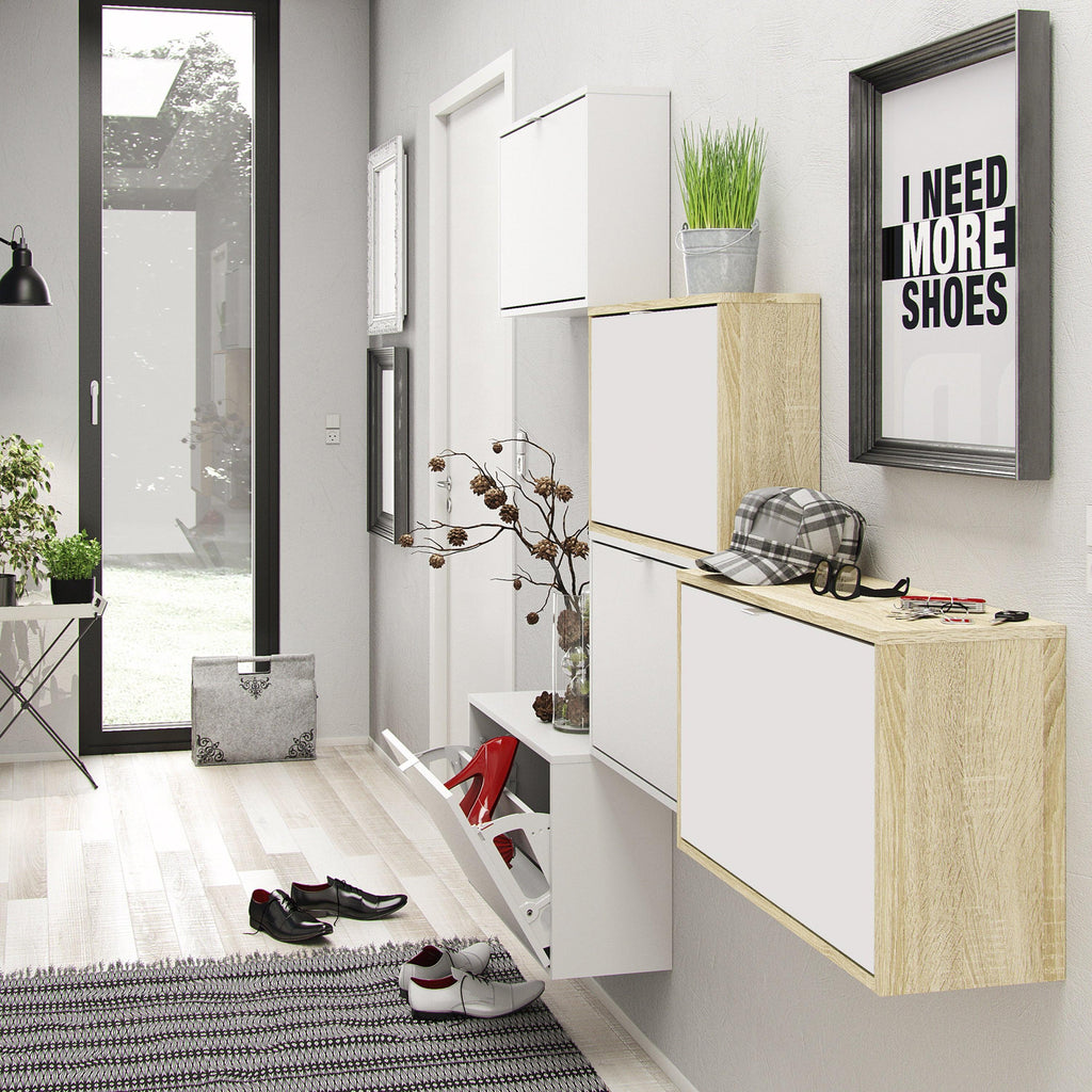 Shoes Shoe Cabinet 3 Flip Down Doors and 2 layers Oak structure White - image 7