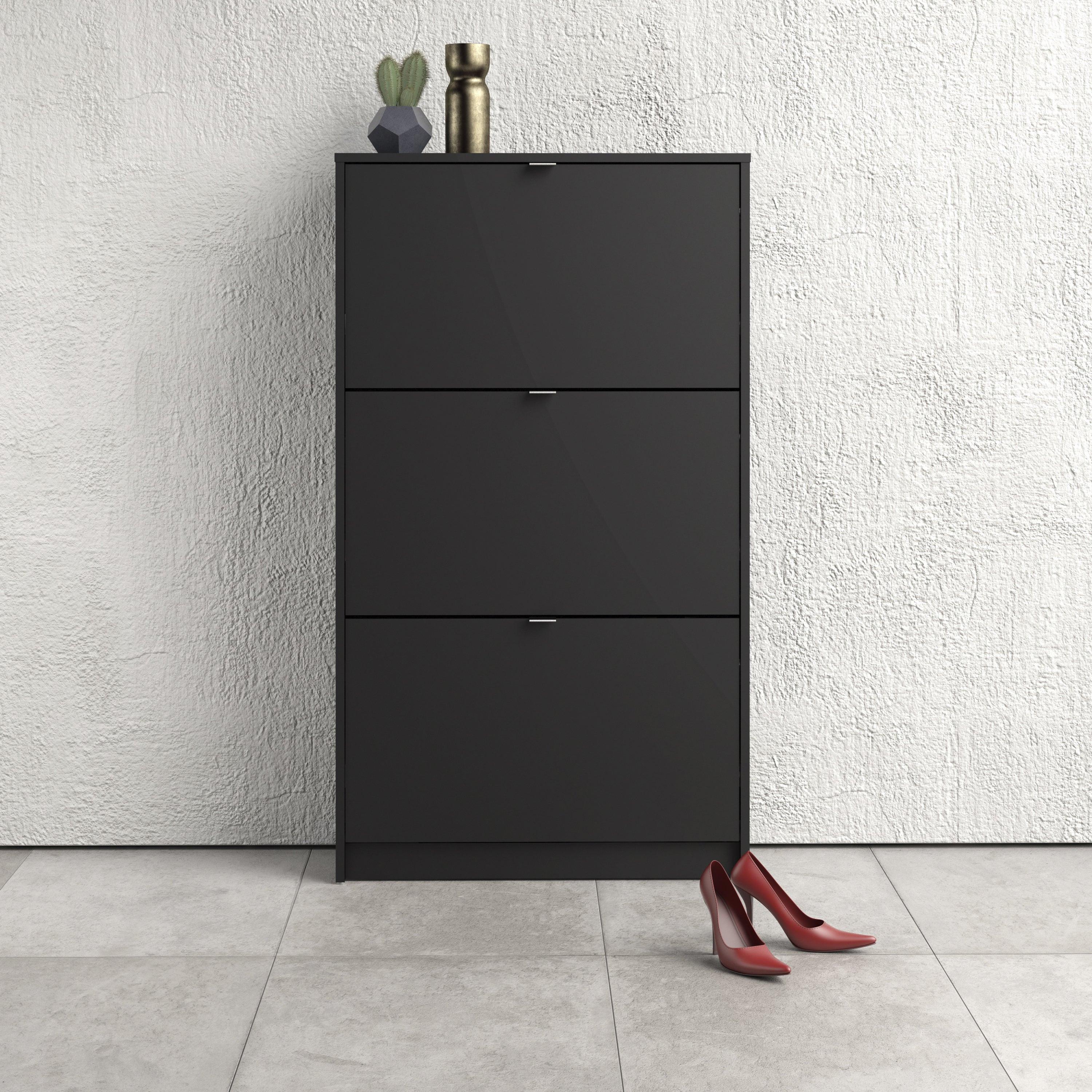 Shoes Shoe Cabinet 3 Flip Down Doors and 2 layers in Matt Black - image 5