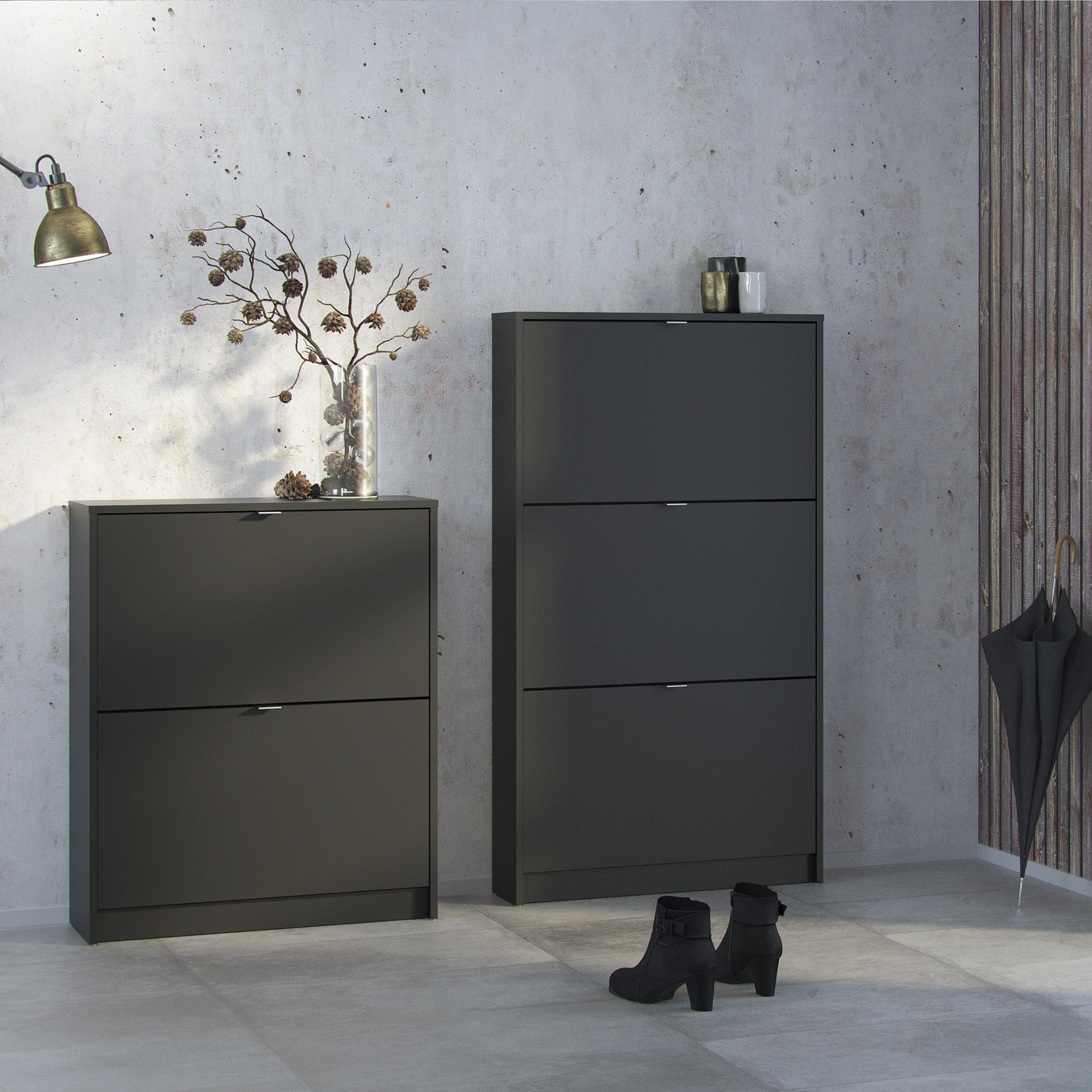 Shoes Shoe Cabinet 3 Flip Down Doors and 2 layers in Matt Black - image 6