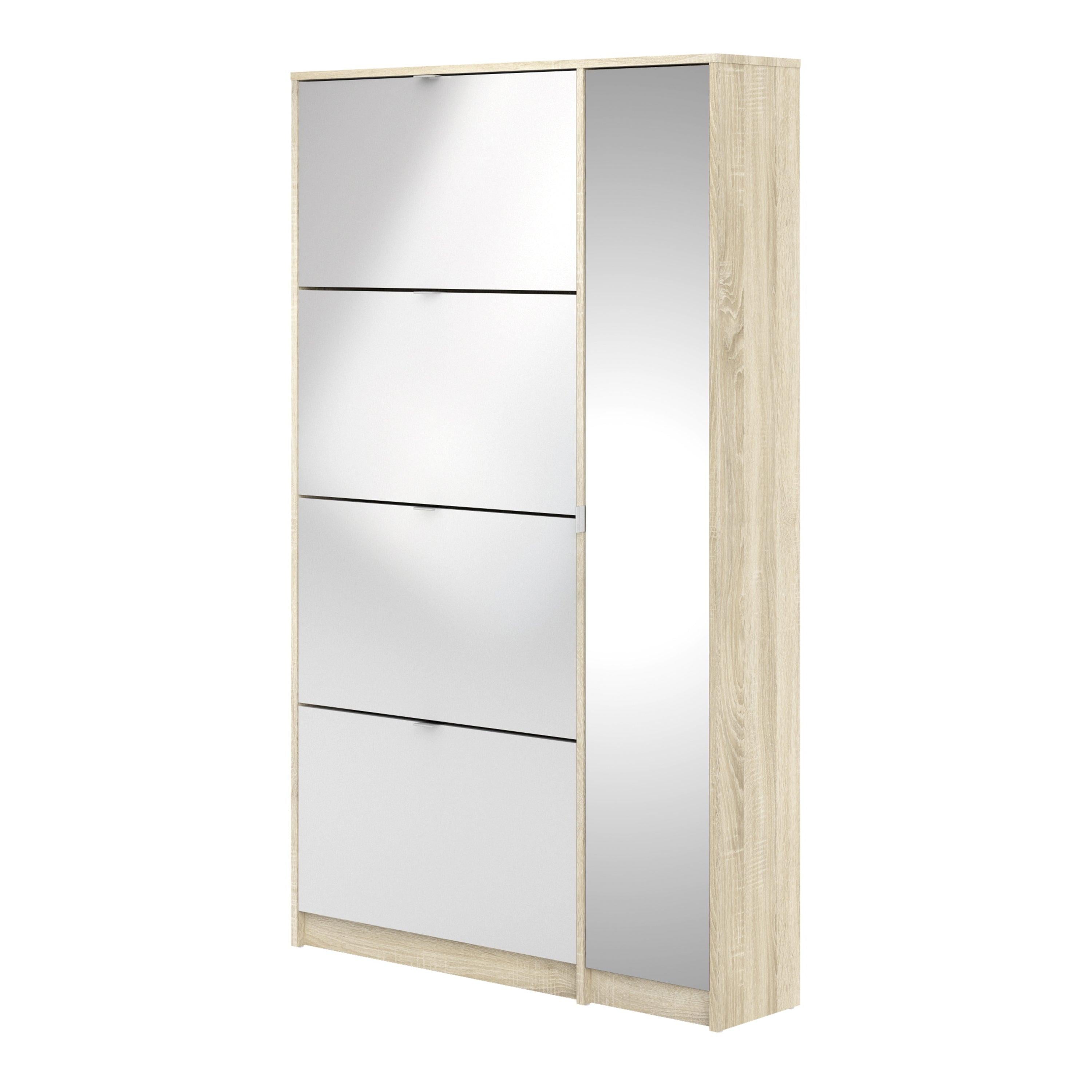 Shoes Shoe Cabinet 4 Flip Down Doors and 2 layers 1 Mirror Door Oak structure - image 3