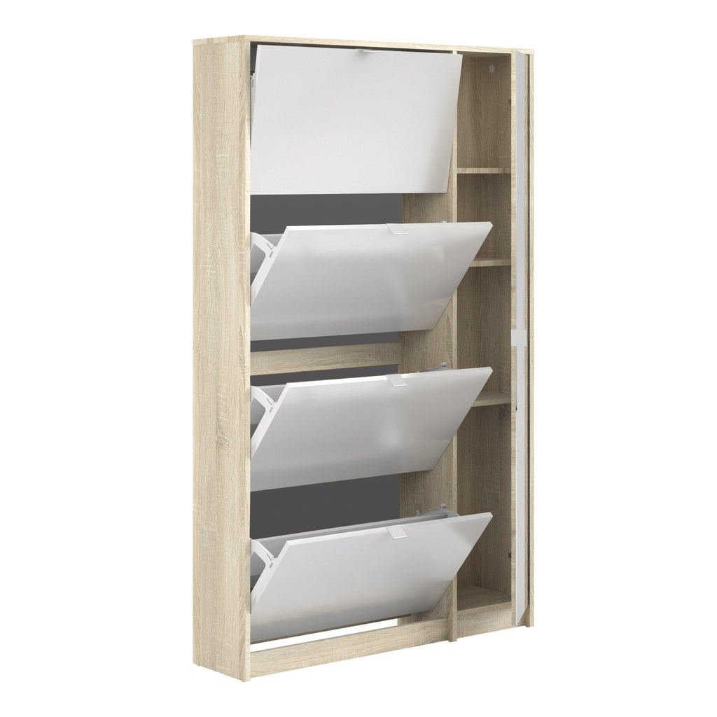 Shoes Shoe Cabinet 4 Flip Down Doors and 2 layers 1 Mirror Door Oak structure - image 4