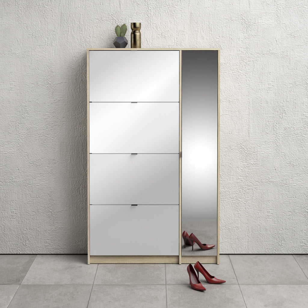 Shoes Shoe Cabinet 4 Flip Down Doors and 2 layers 1 Mirror Door Oak structure - image 5