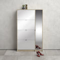 Shoes Shoe Cabinet 4 Flip Down Doors and 2 layers 1 Mirror Door Oak structure - image 5