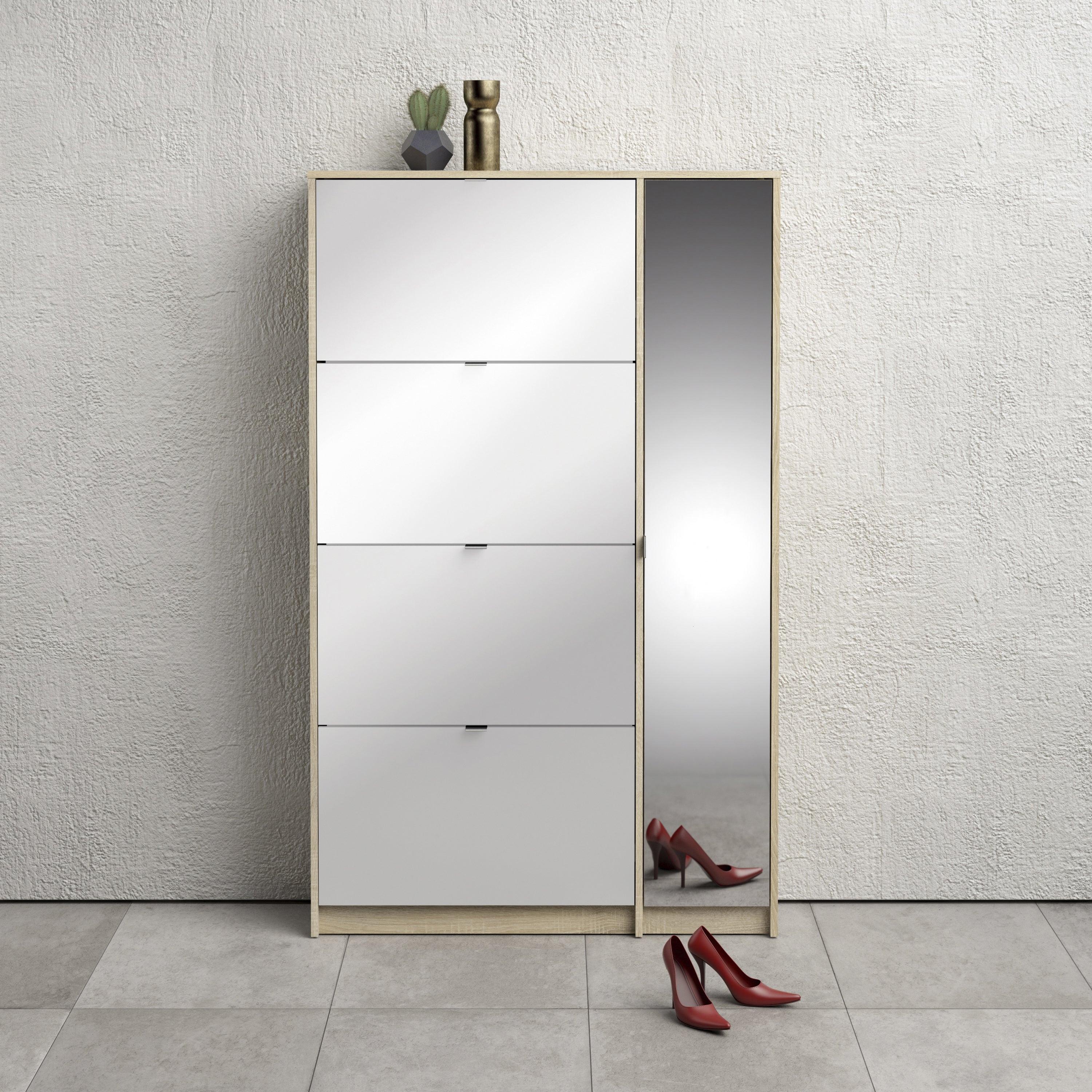 Shoes Shoe Cabinet 4 Flip Down Doors and 2 layers 1 Mirror Door Oak structure - image 5