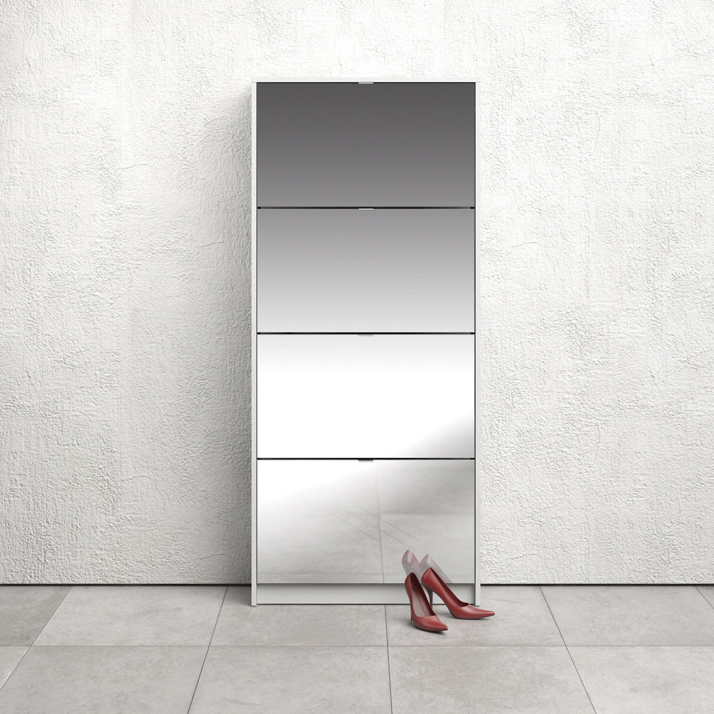 Shoes Shoe Cabinet 4 Flip Down Mirror Doors and 2 layers in White - image 5