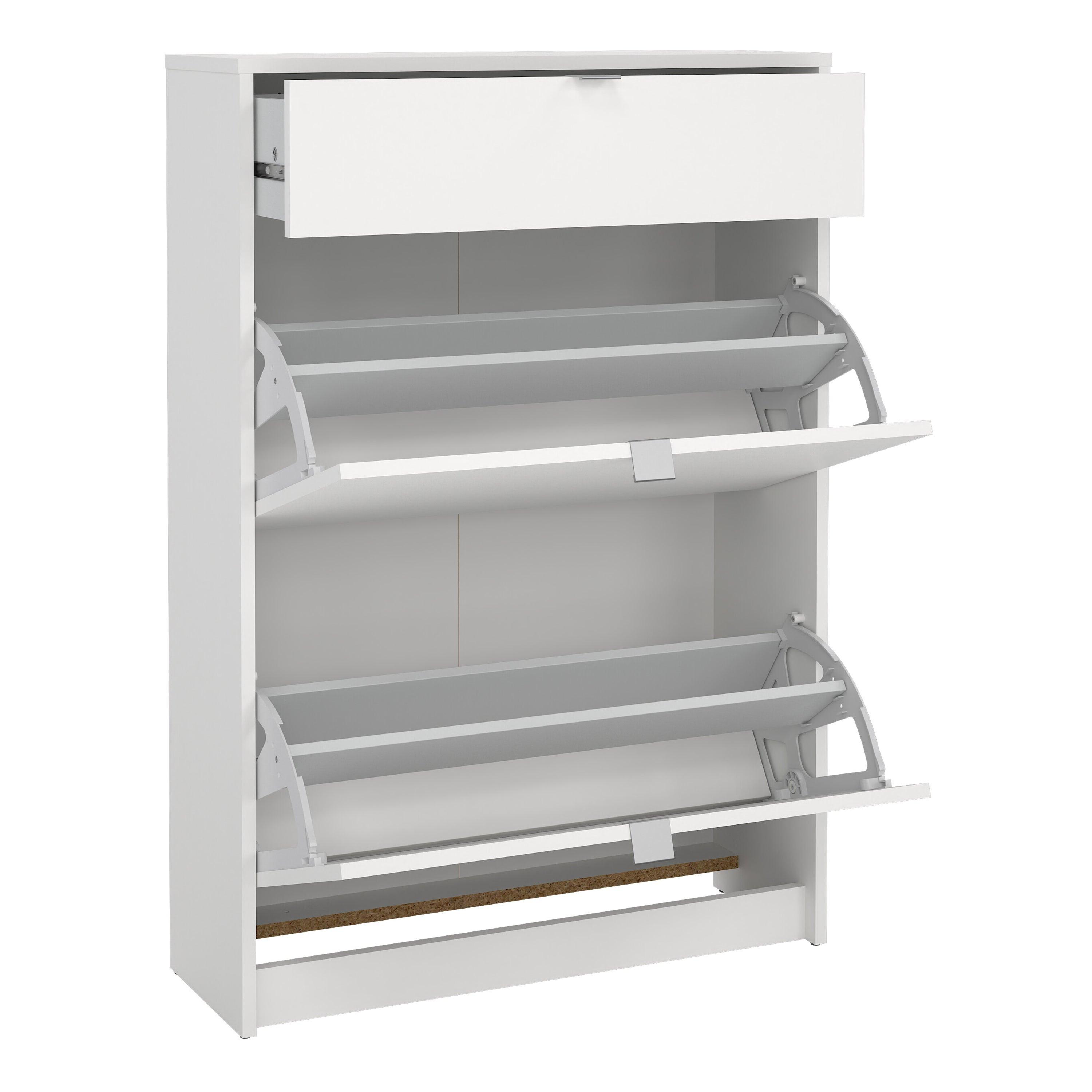 Shoes Shoe Cabinet 2 Flip Down Doors + 1 Drawer in White - image 4