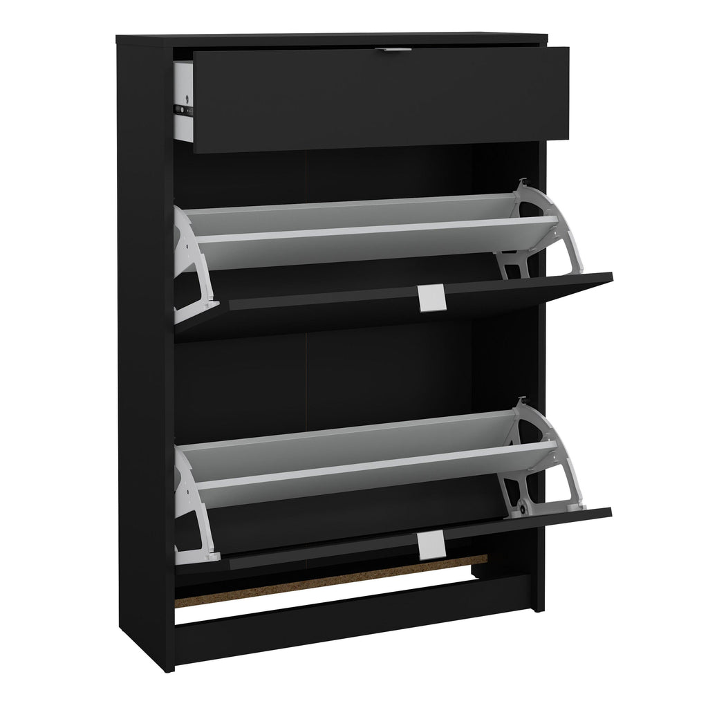 Shoes Shoe Cabinet 2 Flip Down Doors + 1 Drawer in Matt Black - image 4