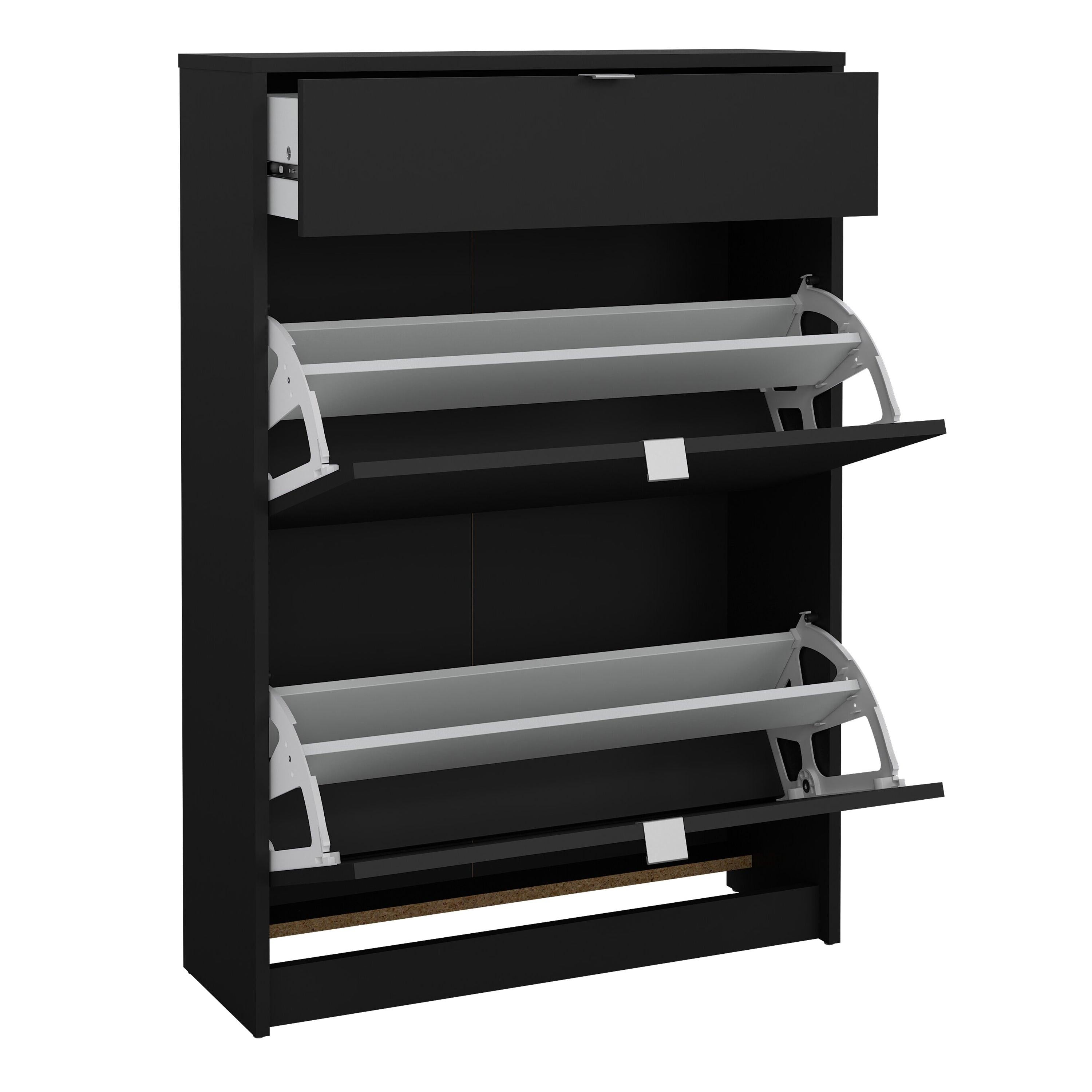 Shoes Shoe Cabinet 2 Flip Down Doors + 1 Drawer in Matt Black - image 4