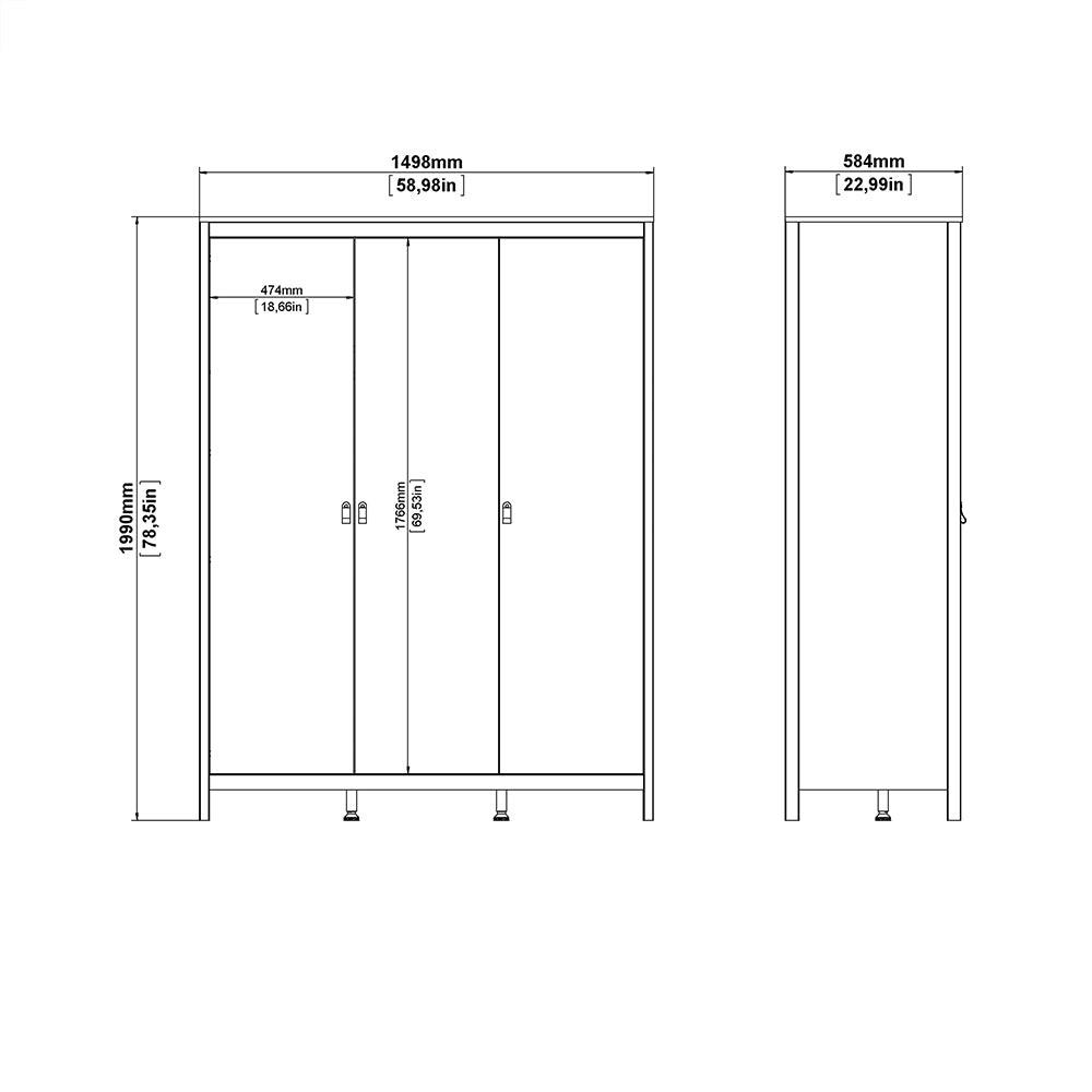 Barcelona Package - Bedside Table 2 Drawers + Chest 5 Drawers + Wardrobe with 2 Doors in White - image 13