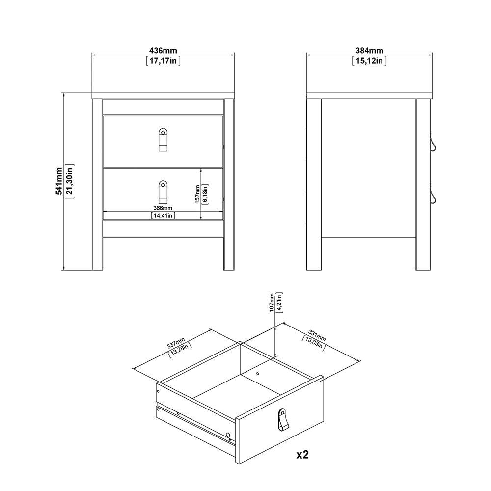 Barcelona Package - Bedside Table 2 Drawers + Chest 5 Drawers + Wardrobe with 2 Doors in White - image 5