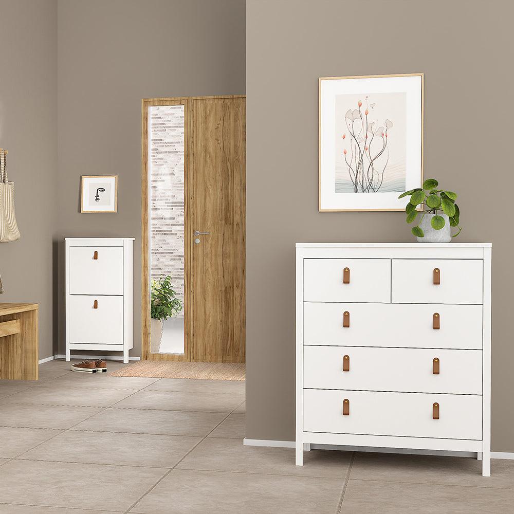 Barcelona Package - Bedside Table 2 Drawers + Chest 5 Drawers + Wardrobe with 2 Doors in White - image 8