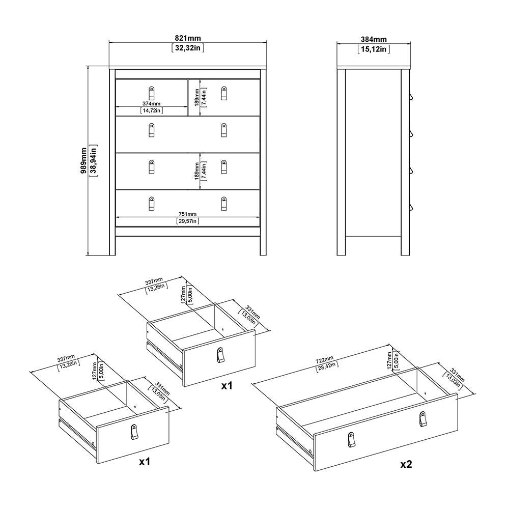 Barcelona Package - Bedside Table 2 Drawers + Chest 5 Drawers + Wardrobe with 2 Doors in White - image 9