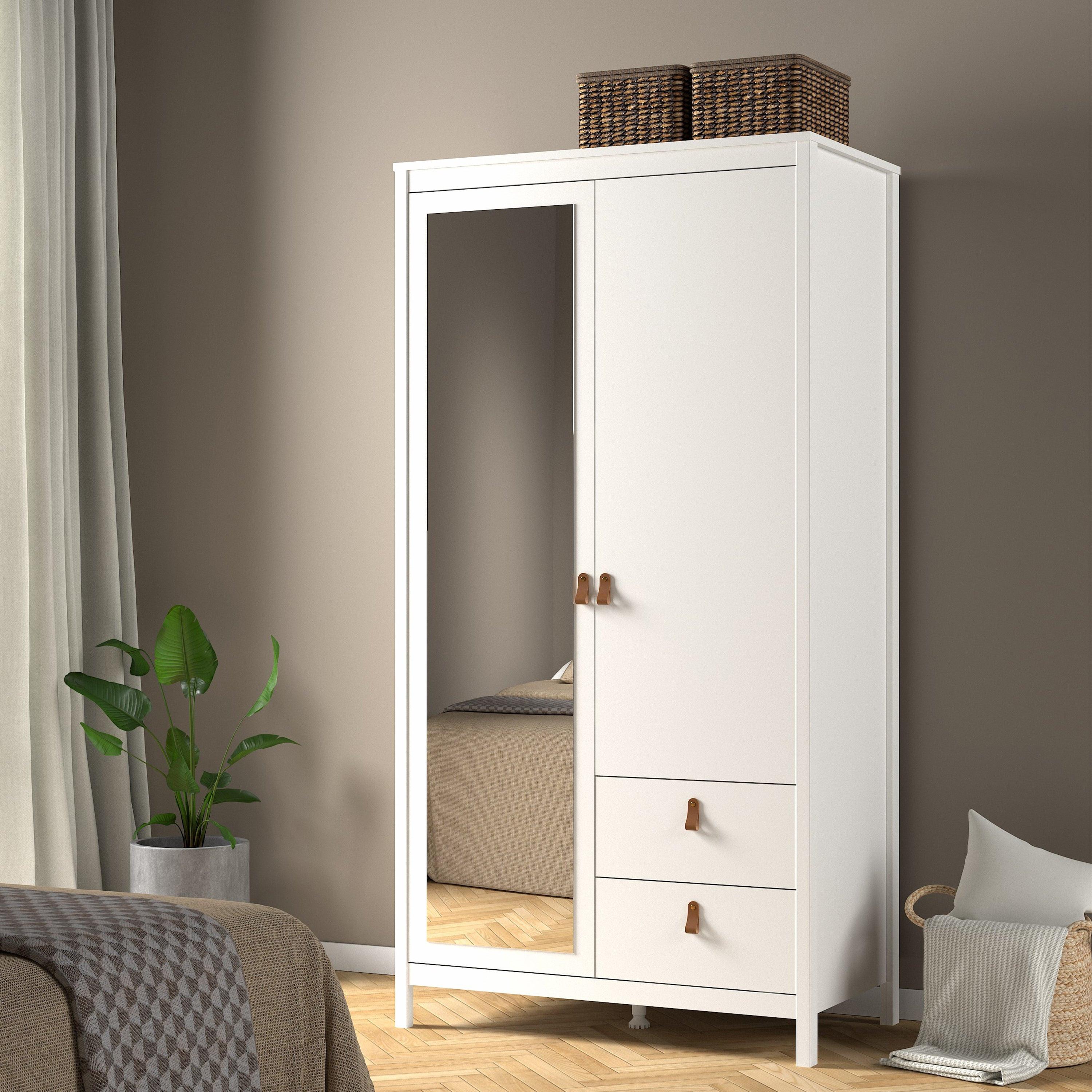Barcelona Wardrobe with 1 Door 1 Mirror Door 2 Drawers in White - image 6