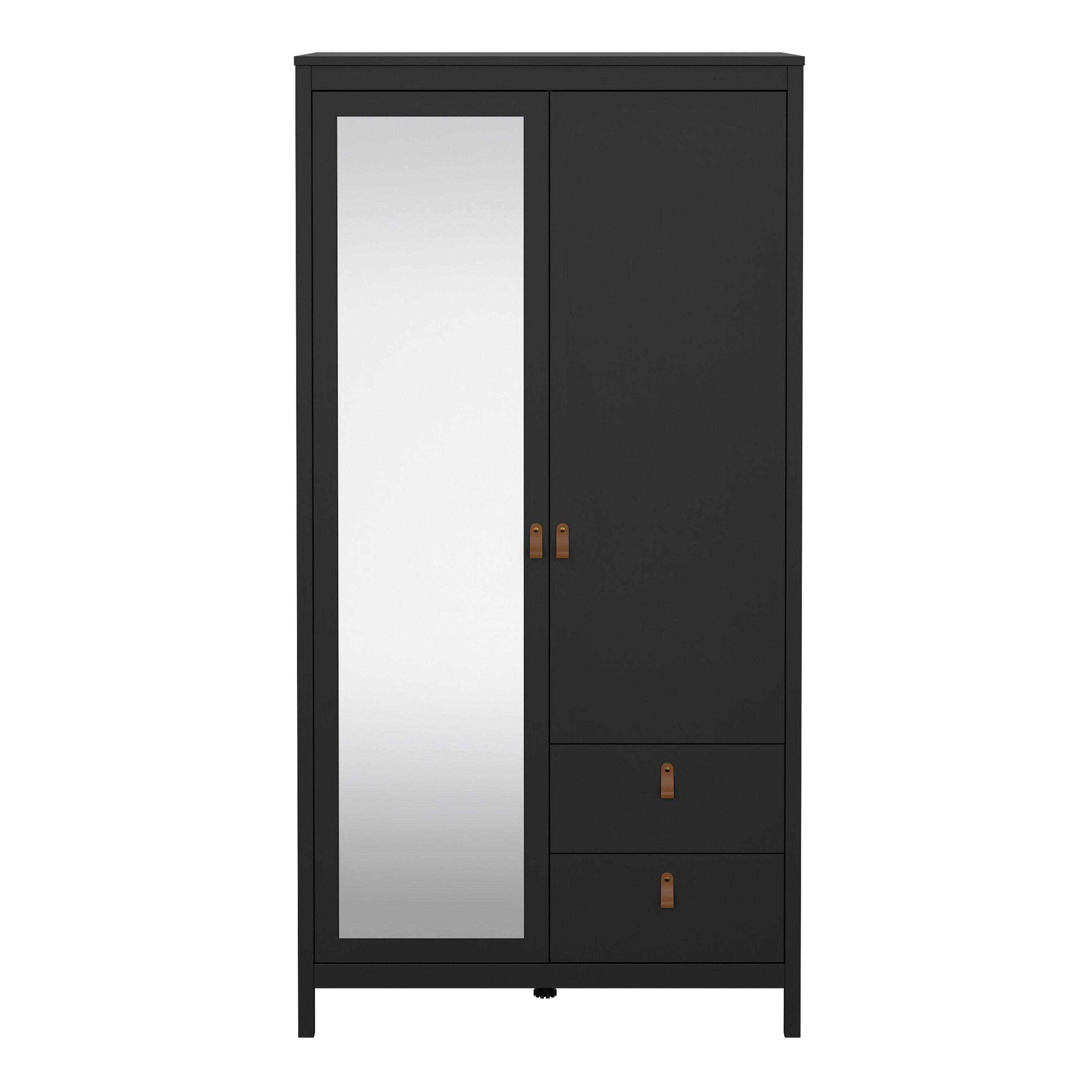 Barcelona Wardrobe with 1 Door 1 Mirror Door 2 Drawers in Matt Black - image 2