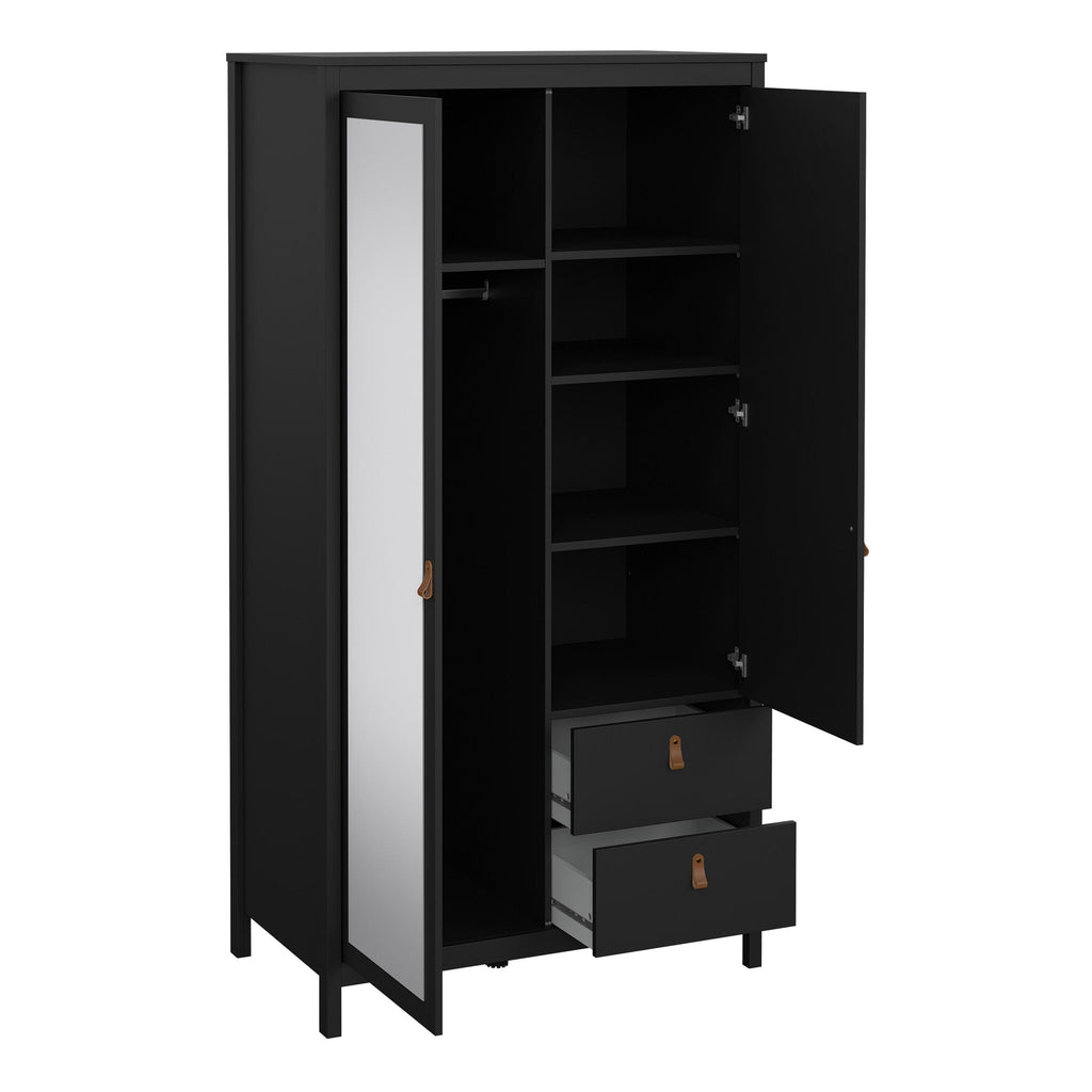 Barcelona Wardrobe with 1 Door 1 Mirror Door 2 Drawers in Matt Black - image 5