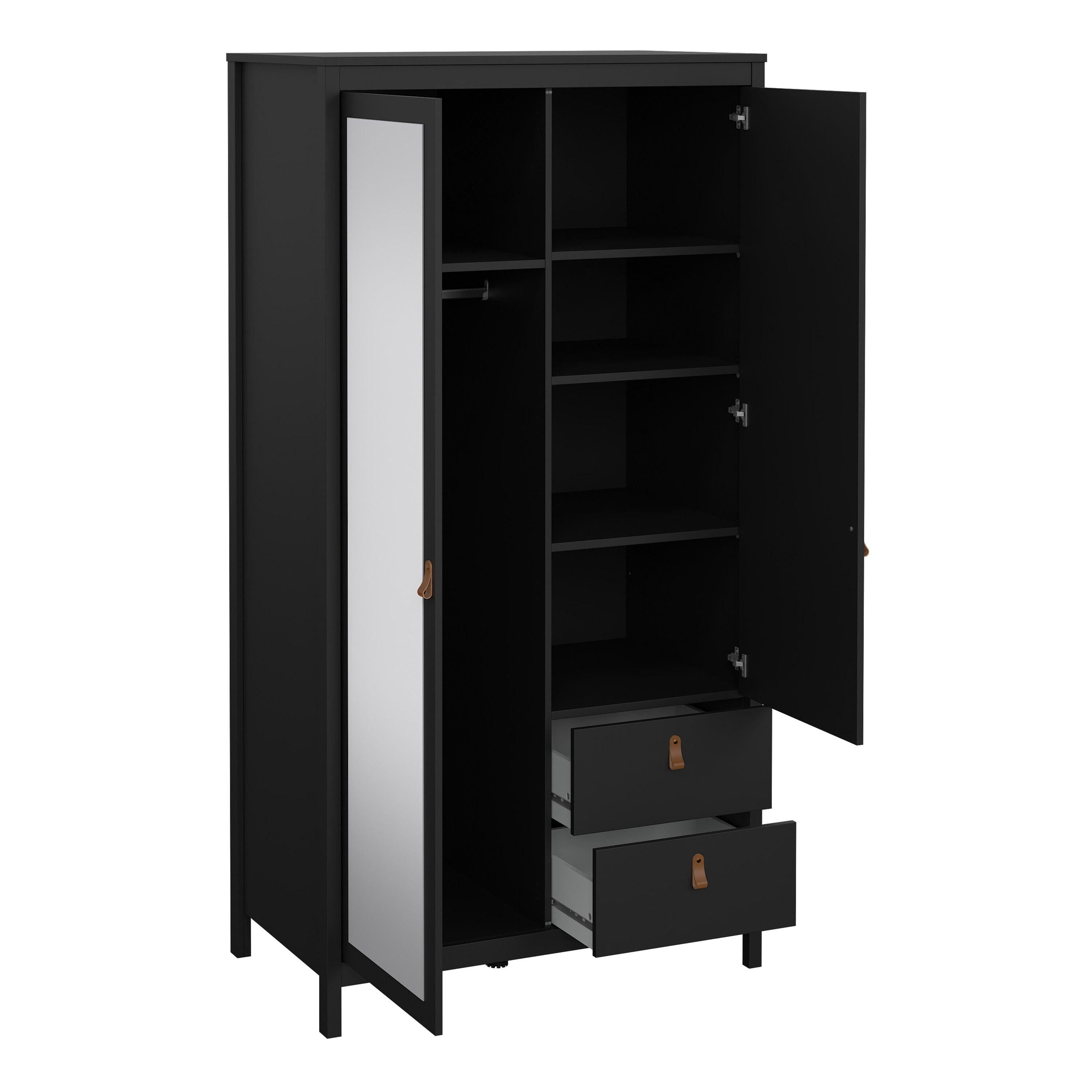 Barcelona Wardrobe with 1 Door 1 Mirror Door 2 Drawers in Matt Black - image 5