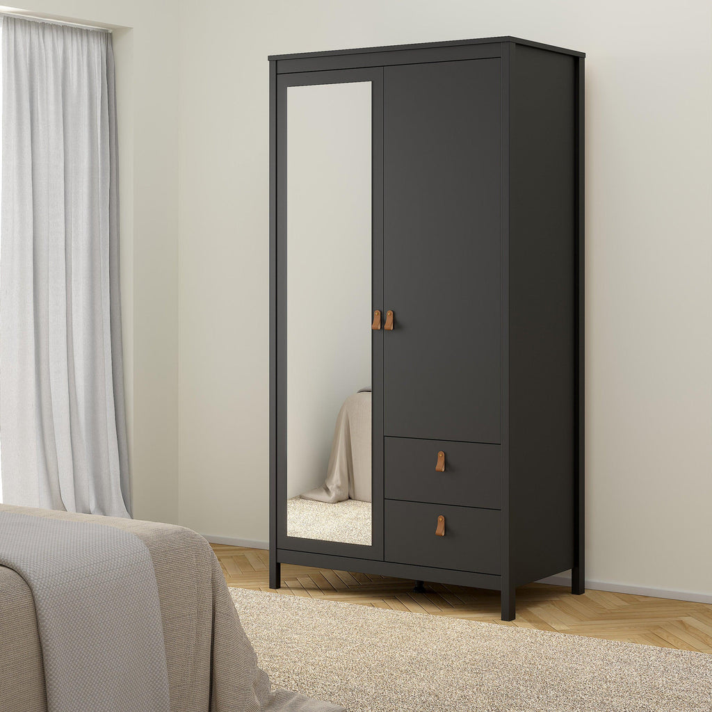 Barcelona Wardrobe with 1 Door 1 Mirror Door 2 Drawers in Matt Black - image 6