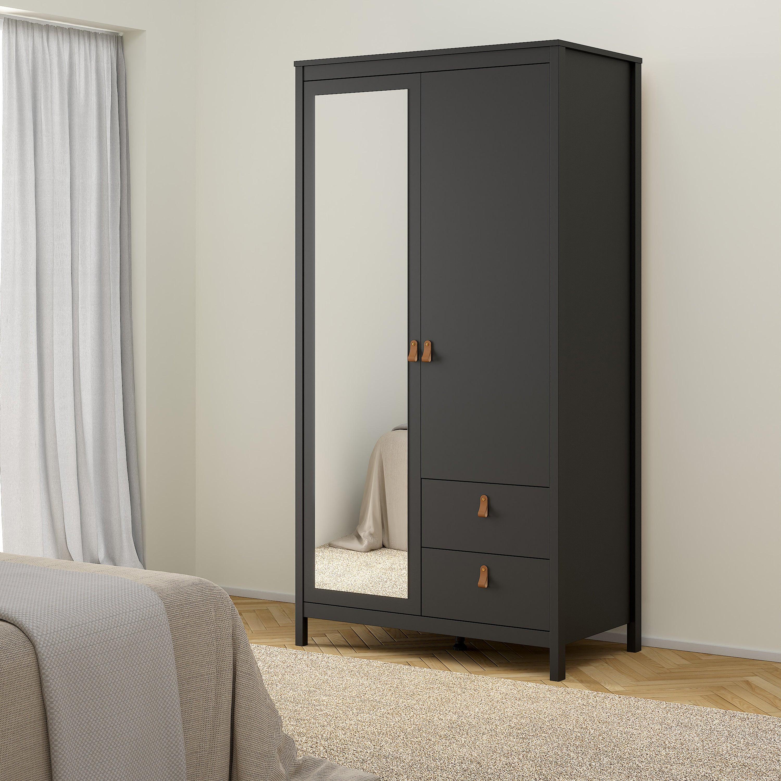 Barcelona Wardrobe with 1 Door 1 Mirror Door 2 Drawers in Matt Black - image 6