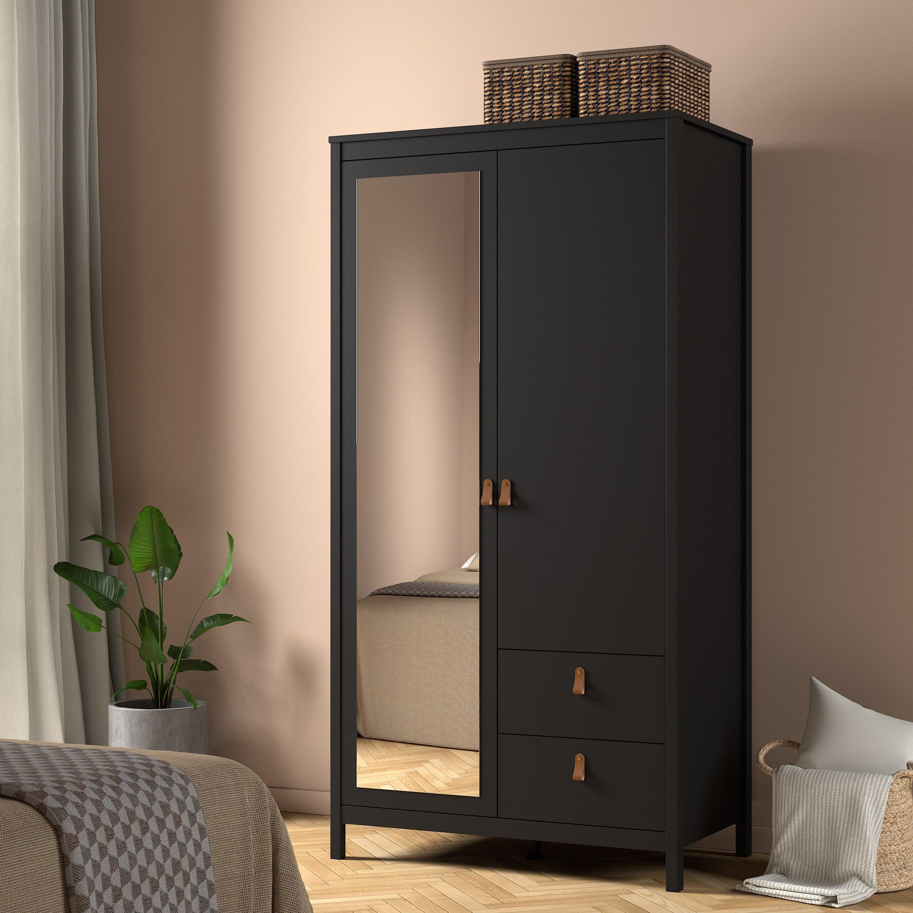 Barcelona Wardrobe with 1 Door 1 Mirror Door 2 Drawers in Matt Black - image 7