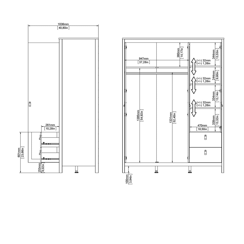 Barcelona Wardrobe with 2 Doors 1 Mirror Door 2 Drawers in White - image 10