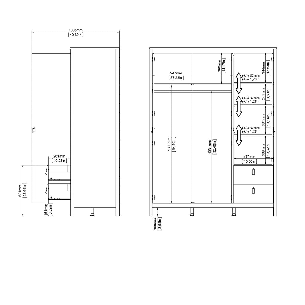 Barcelona Wardrobe with 2 Doors 1 Mirror Door 2 Drawers in Matt Black - image 10