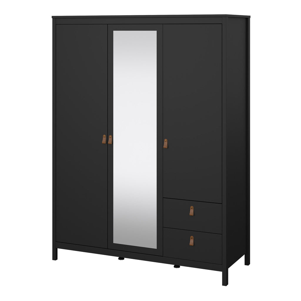 Barcelona Wardrobe with 2 Doors 1 Mirror Door 2 Drawers in Matt Black - image 3