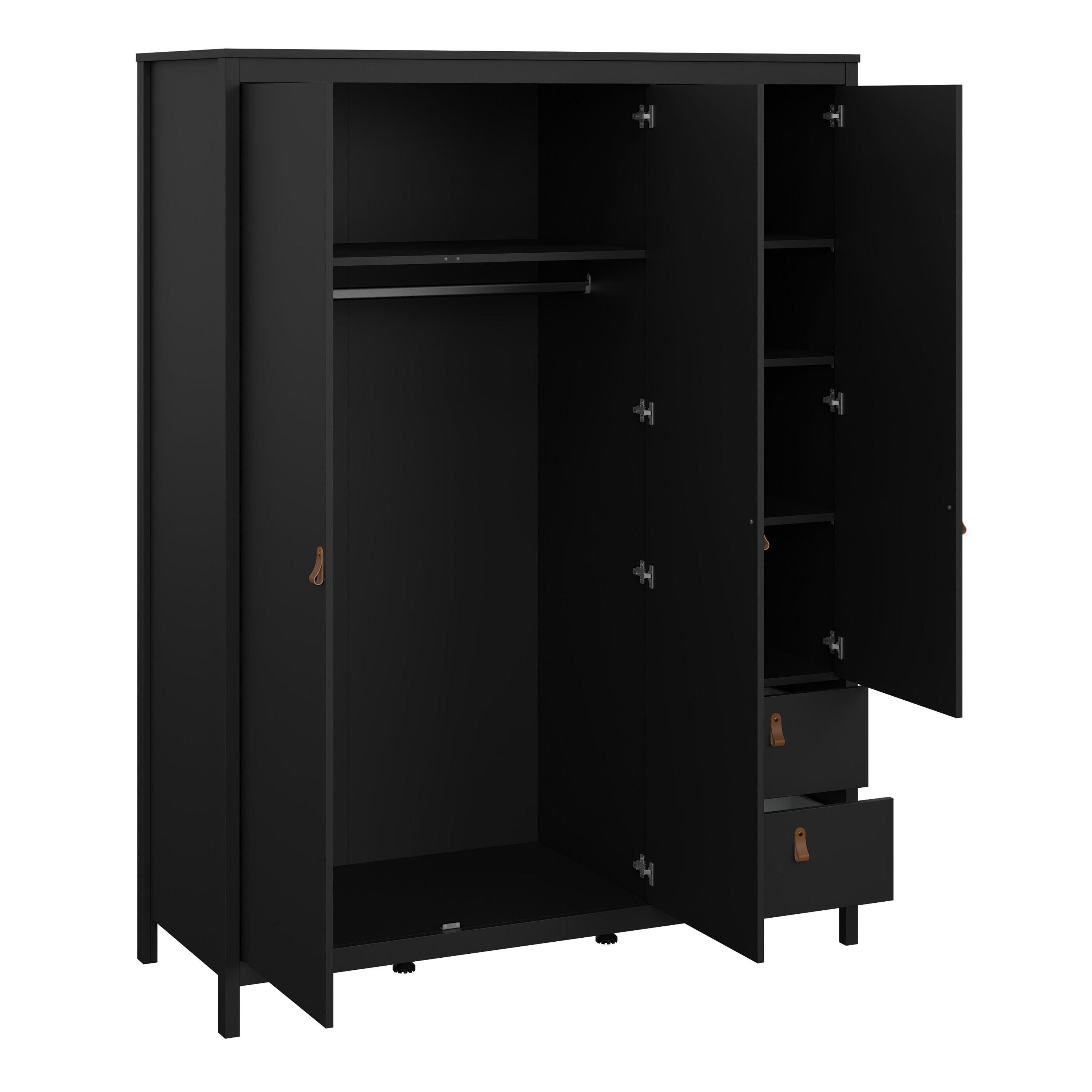 Barcelona Wardrobe with 2 Doors 1 Mirror Door 2 Drawers in Matt Black - image 5