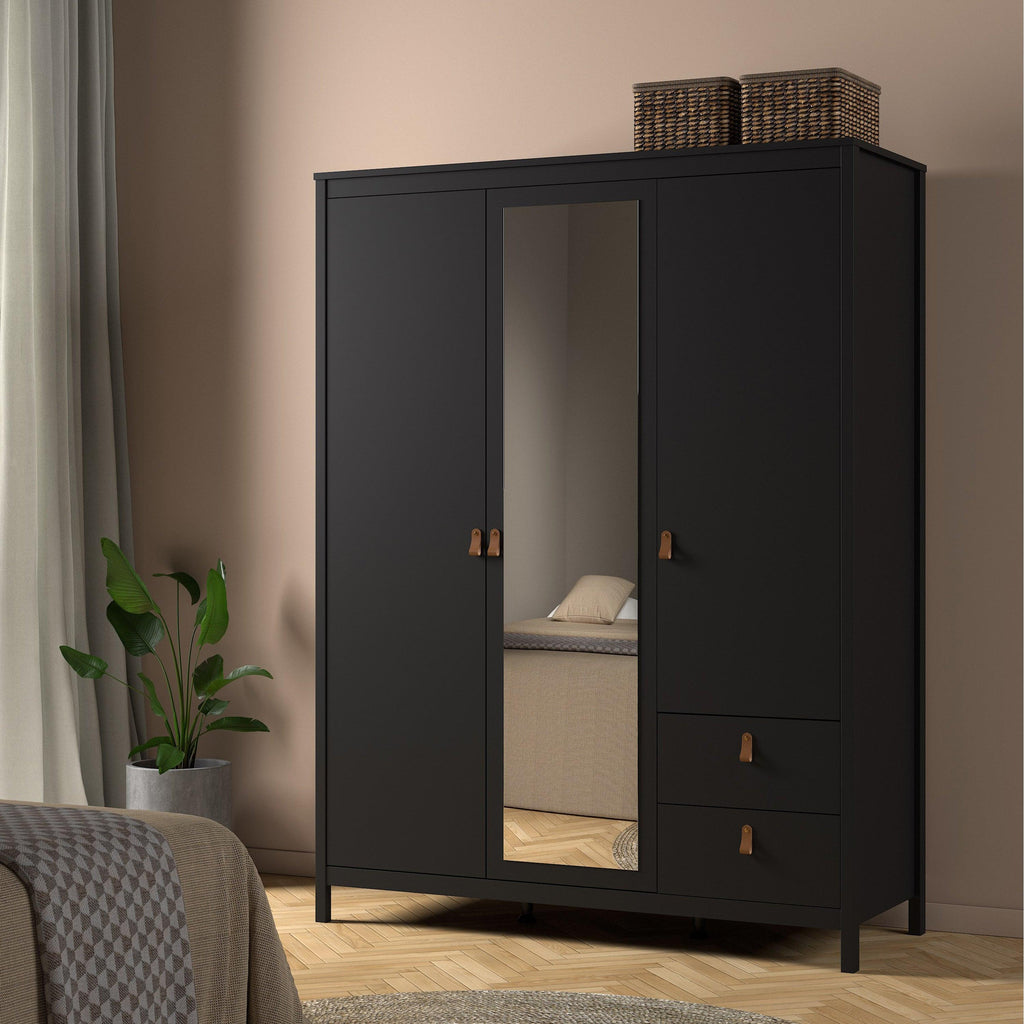Barcelona Wardrobe with 2 Doors 1 Mirror Door 2 Drawers in Matt Black - image 6