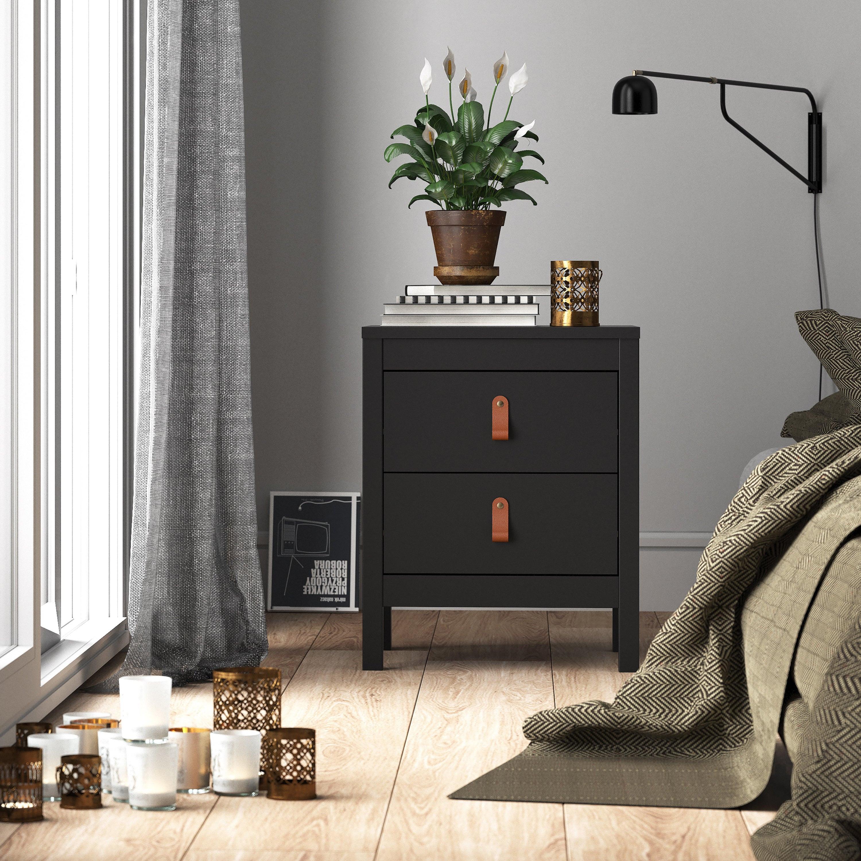 Barcelona Bedside Table 2 Drawers in Matt Black - image 6