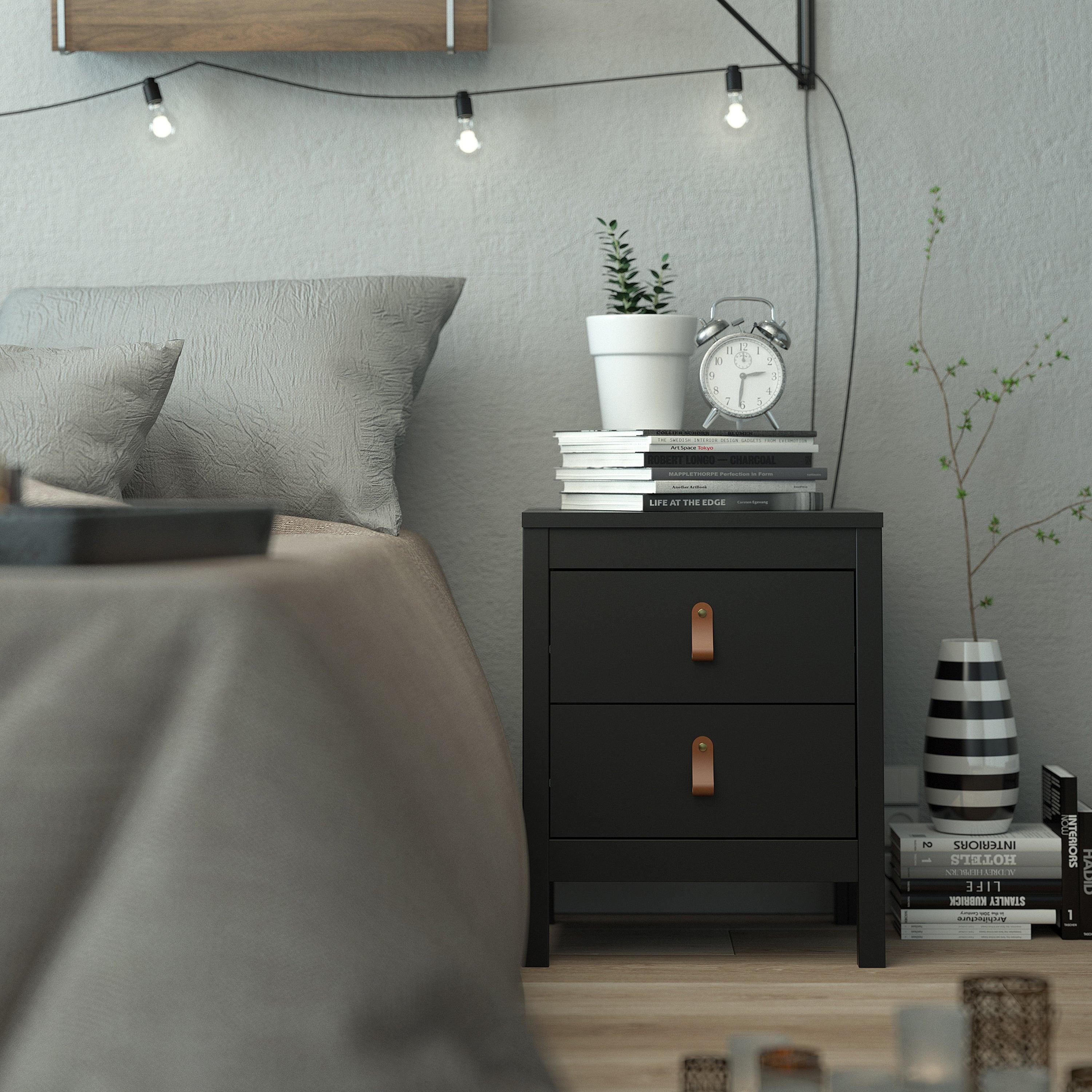 Barcelona Bedside Table 2 Drawers in Matt Black - image 7
