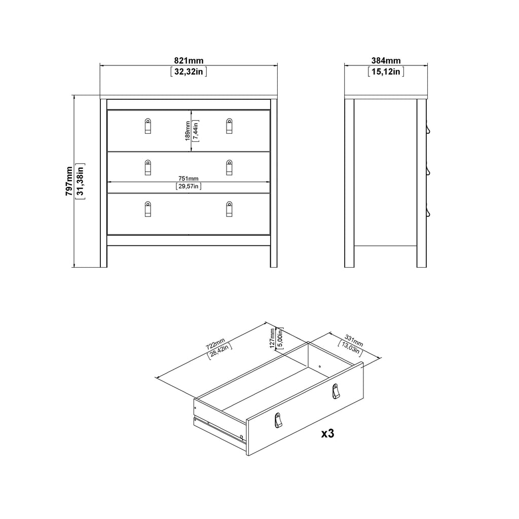 Barcelona Chest 3 Drawers in White - image 9
