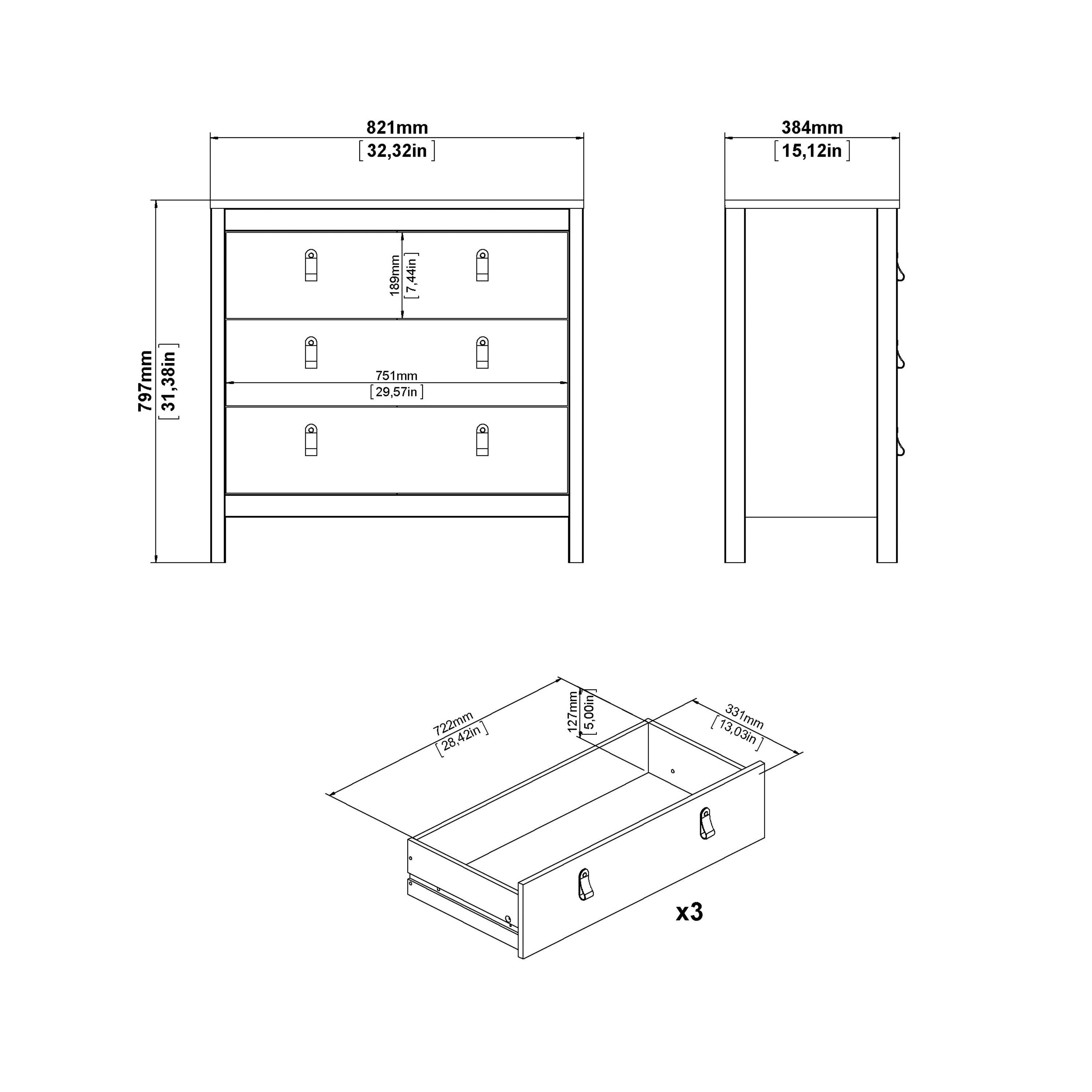 Barcelona Chest 3 Drawers in White - image 9