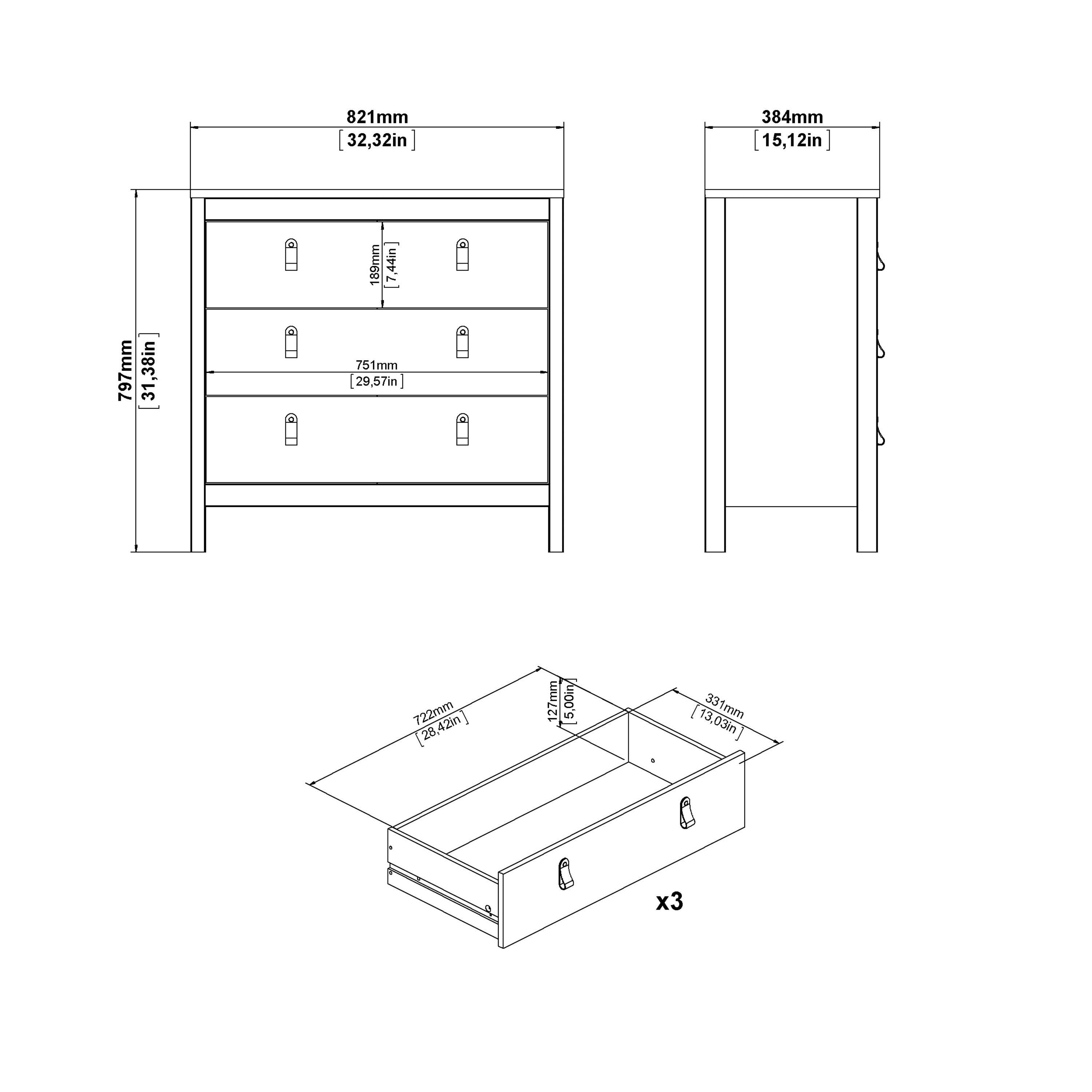 Barcelona Chest 3 Drawers in Matt Black - image 12