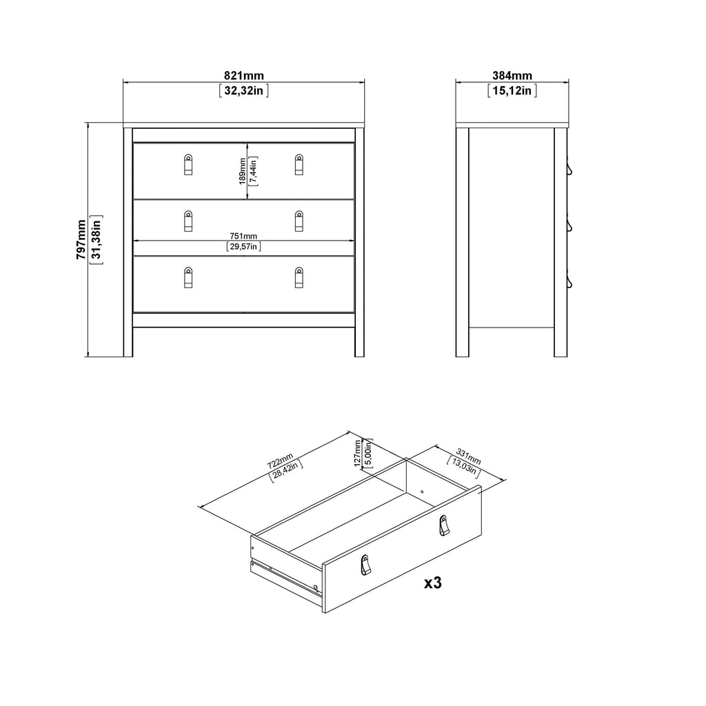 Barcelona Chest 3 Drawers in Jackson Hickory Oak - image 9