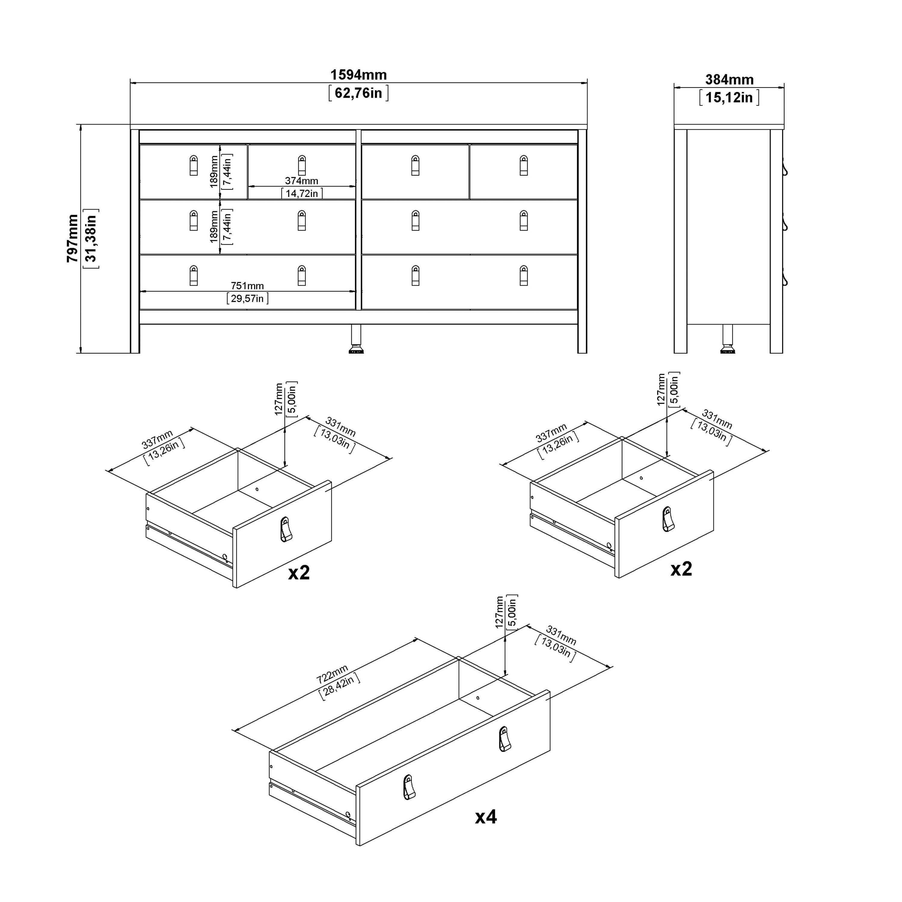 Barcelona Double Dresser 4+4 Drawers in White - image 9