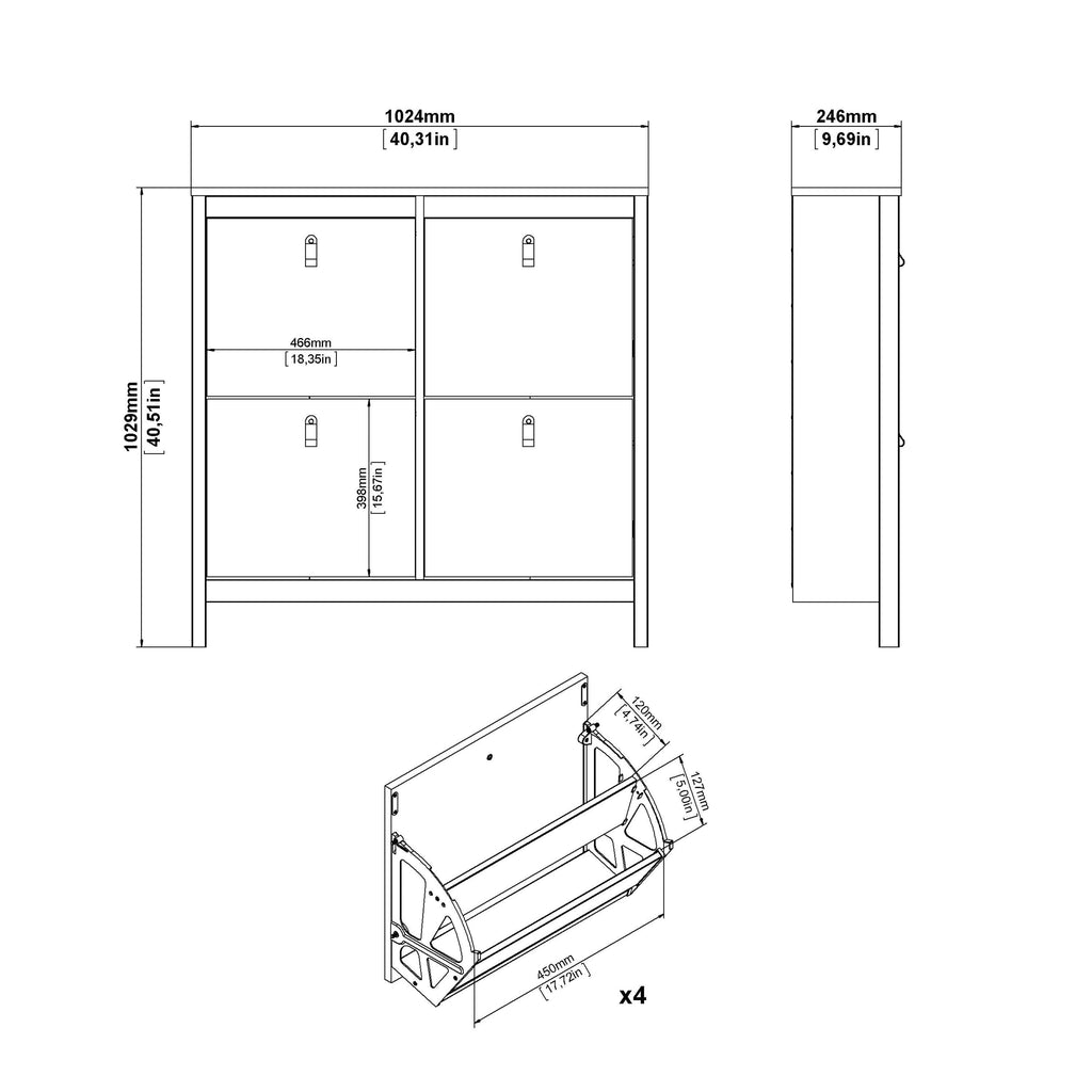Barcelona Shoe Cabinet 4 Flip Down Doors in White - image 12