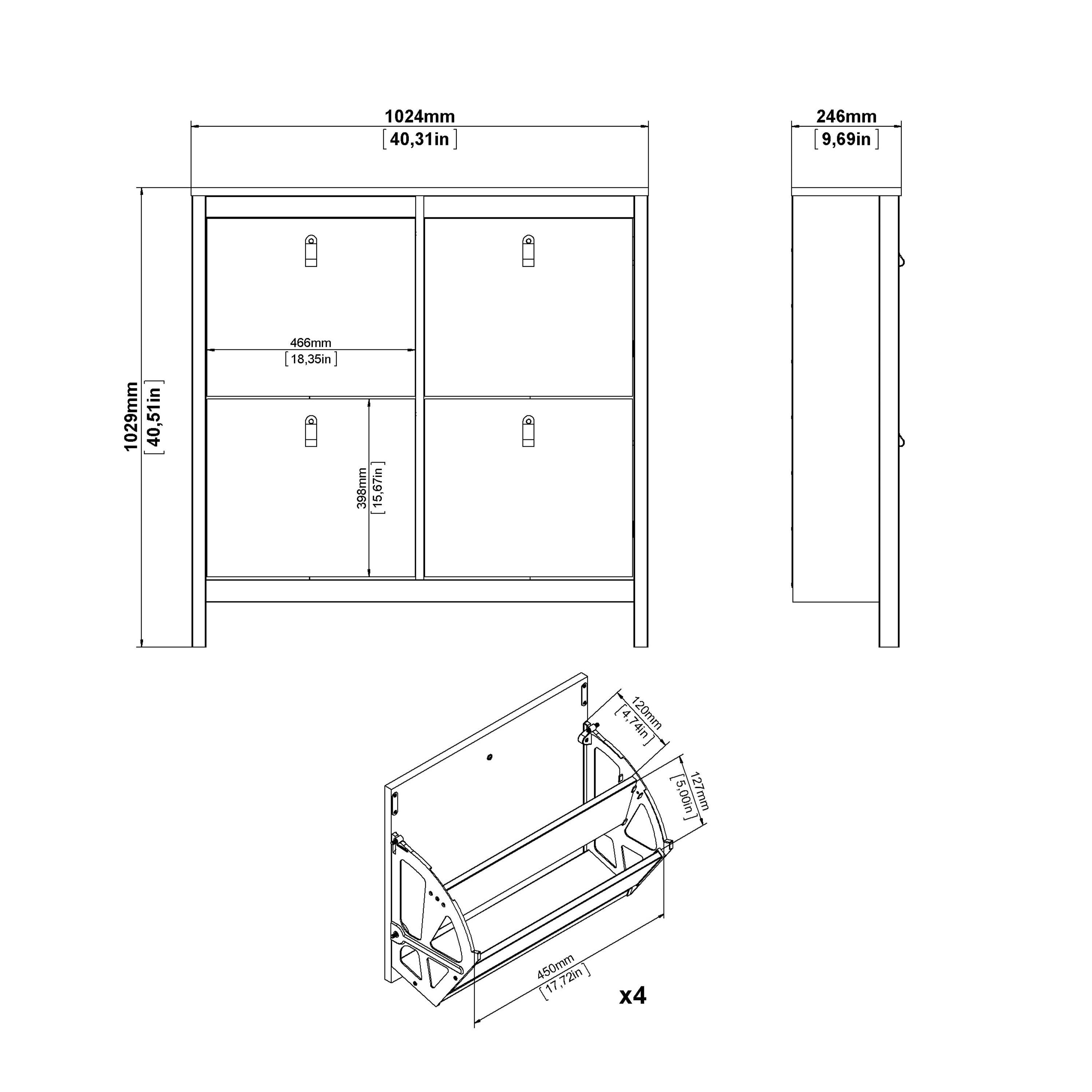 Barcelona Shoe Cabinet 4 Flip Down Doors in White - image 12