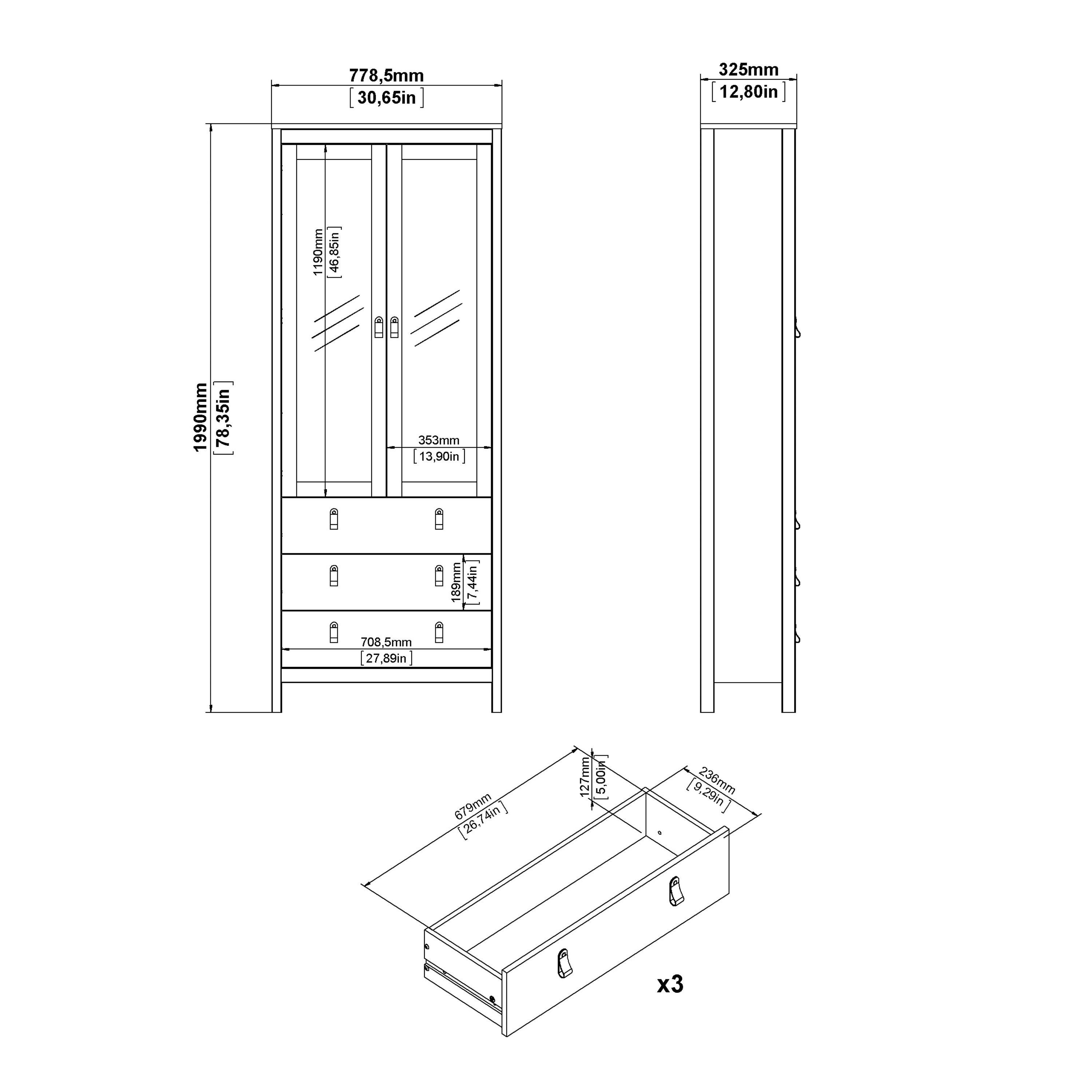 Barcelona China Cabinet 2 Glass Doors with 3 Drawers in White - image 11