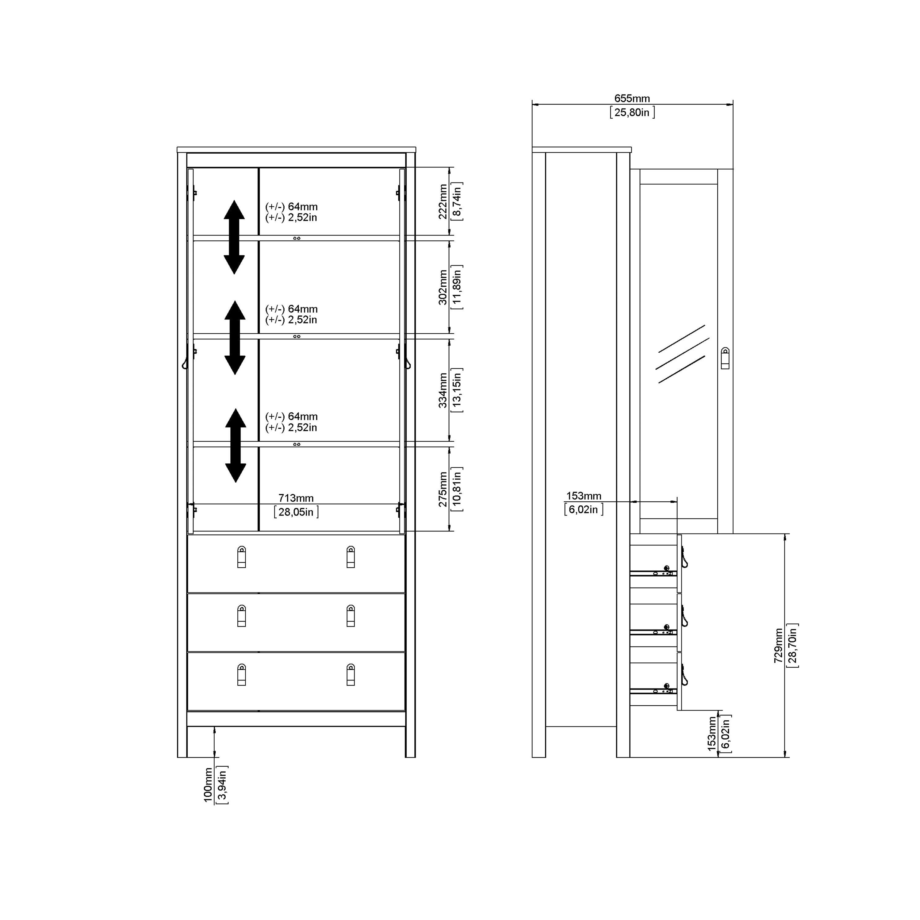Barcelona China Cabinet 2 Glass Doors with 3 Drawers in White - image 12