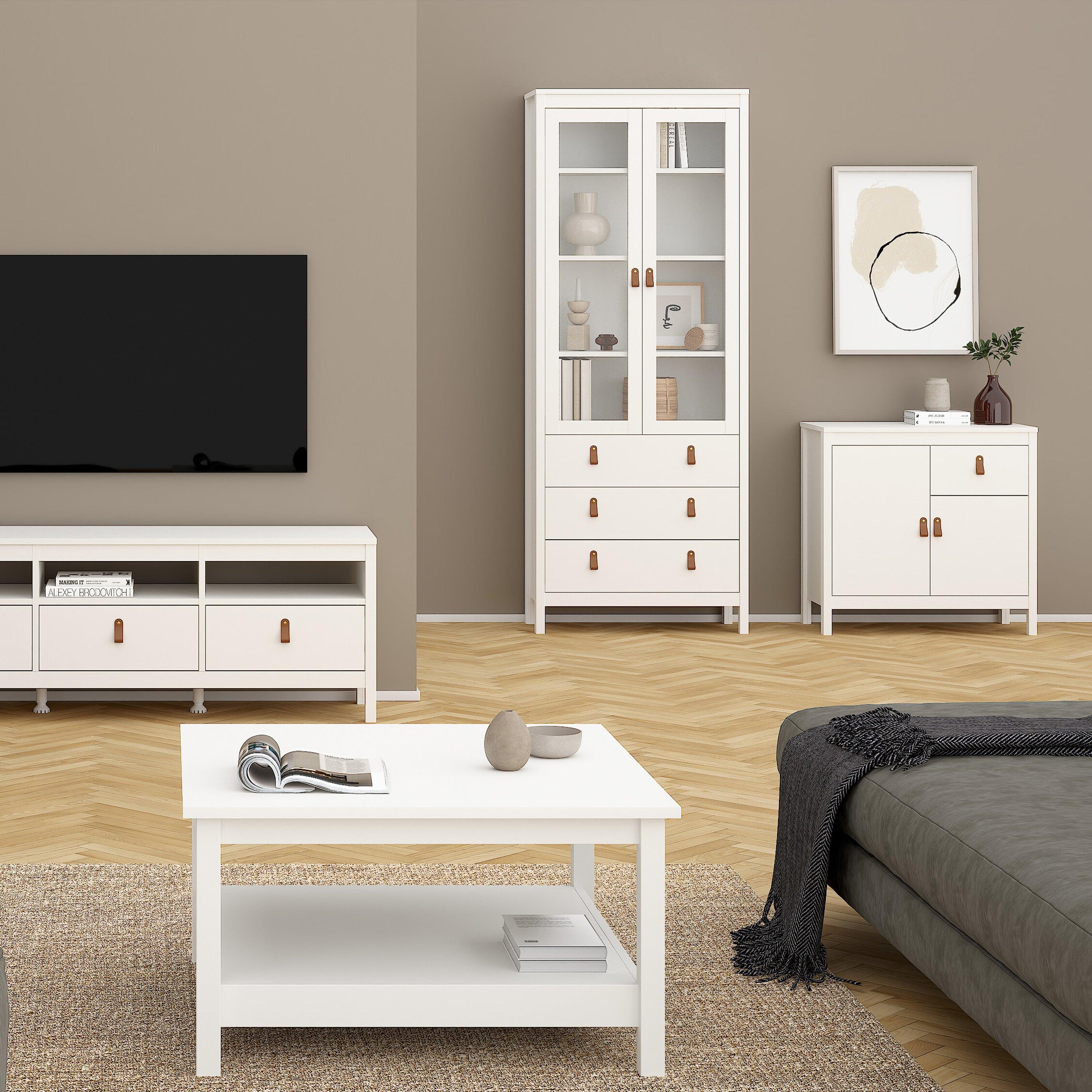Barcelona China Cabinet 2 Glass Doors with 3 Drawers in White - image 6