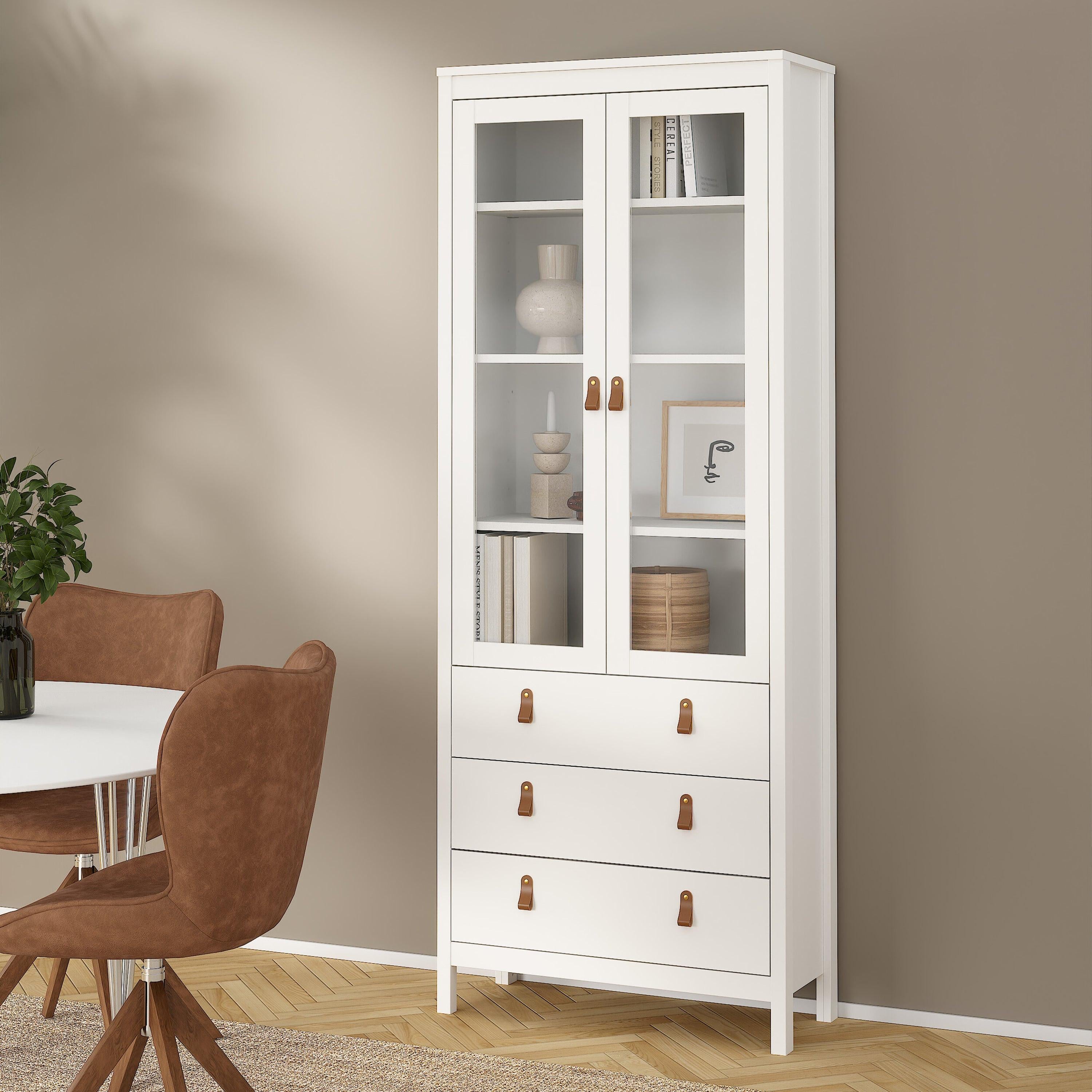 Barcelona China Cabinet 2 Glass Doors with 3 Drawers in White - image 8