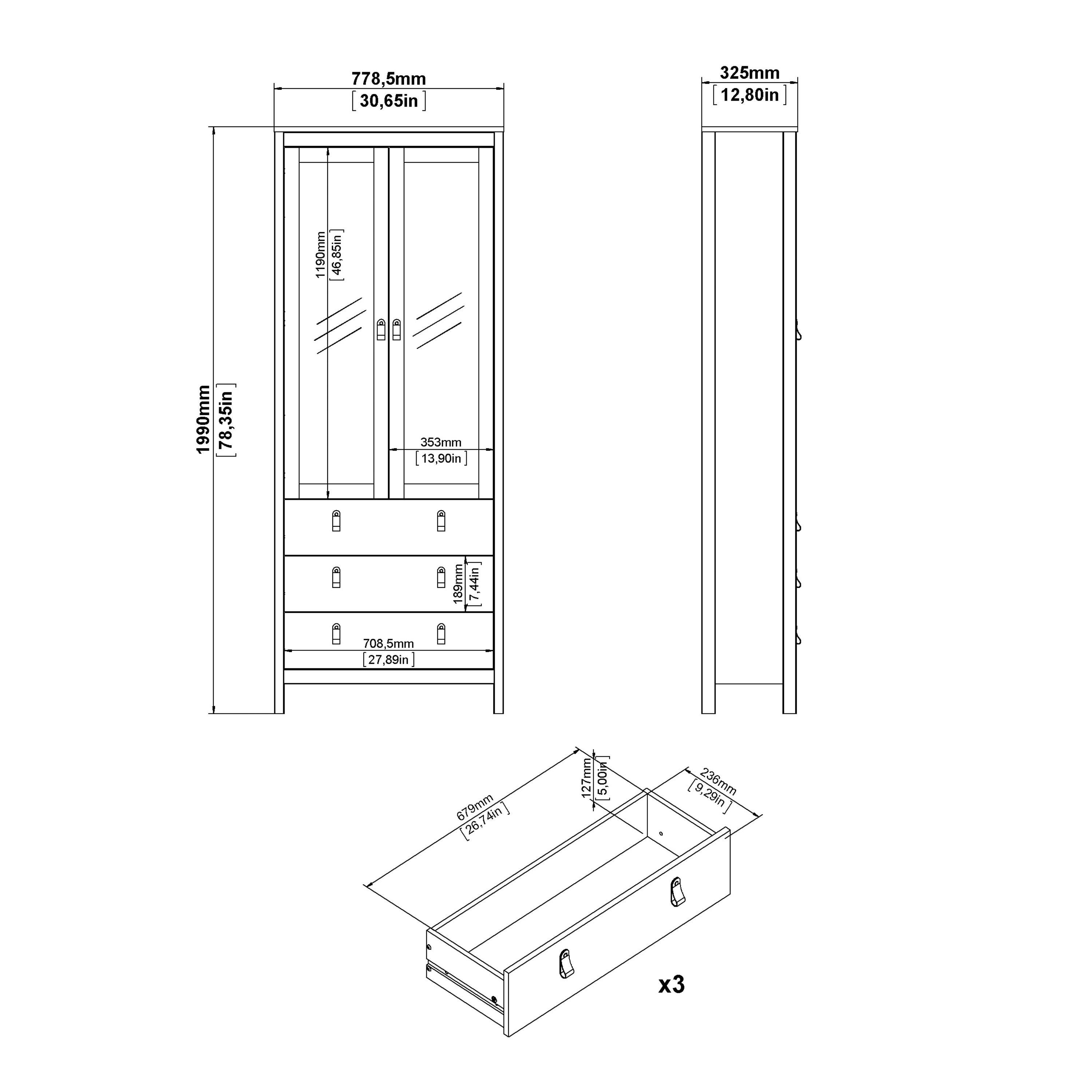 Barcelona China Cabinet 2 Glass Doors with 3 Drawers in Matt Black - image 11