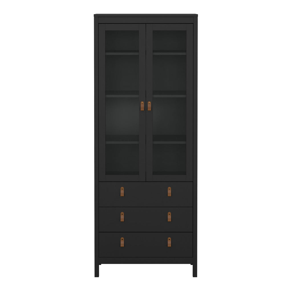 Barcelona China Cabinet 2 Glass Doors with 3 Drawers in Matt Black - image 2