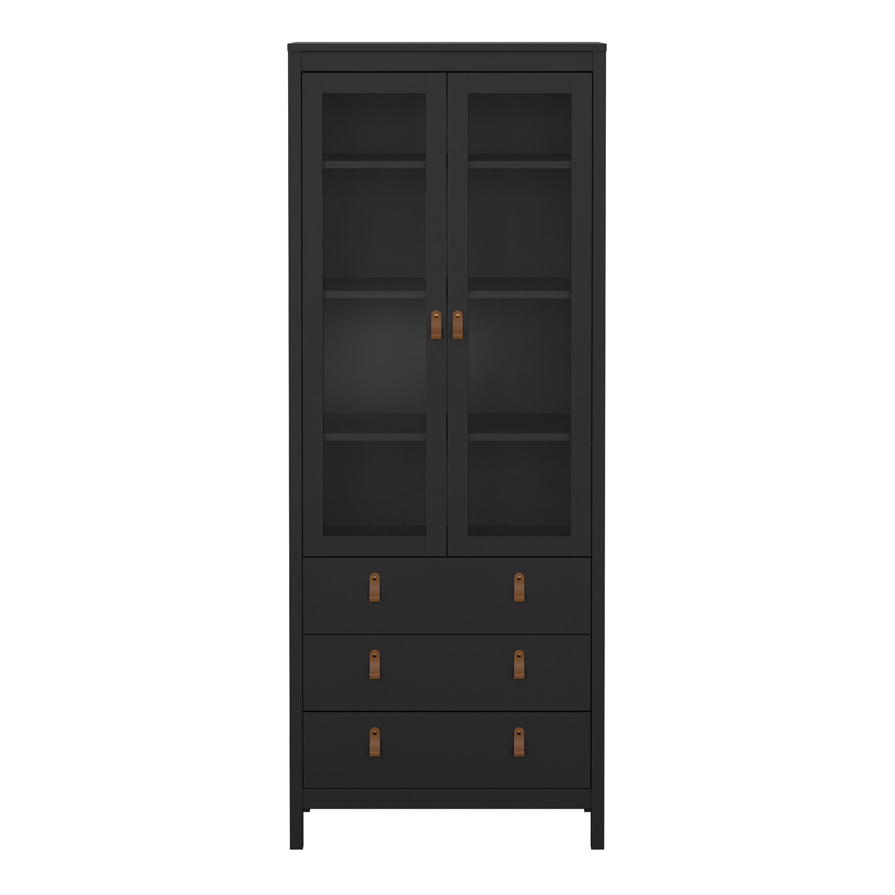 Barcelona China Cabinet 2 Glass Doors with 3 Drawers in Matt Black - image 2