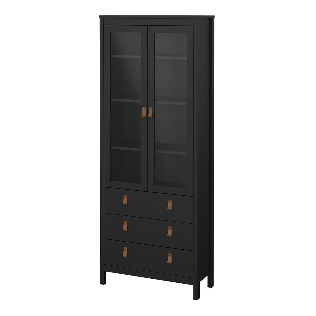 Barcelona China Cabinet 2 Glass Doors with 3 Drawers in Matt Black - image 3