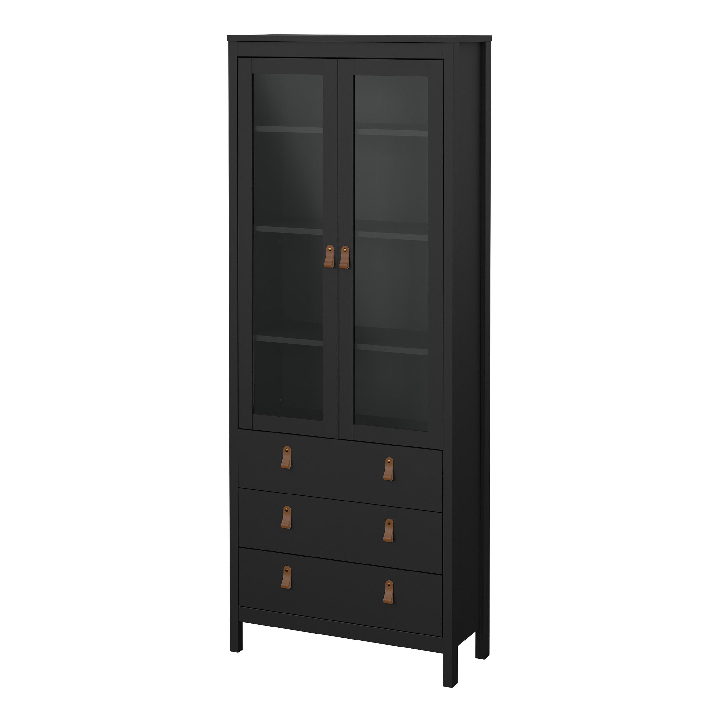 Barcelona China Cabinet 2 Glass Doors with 3 Drawers in Matt Black - image 3