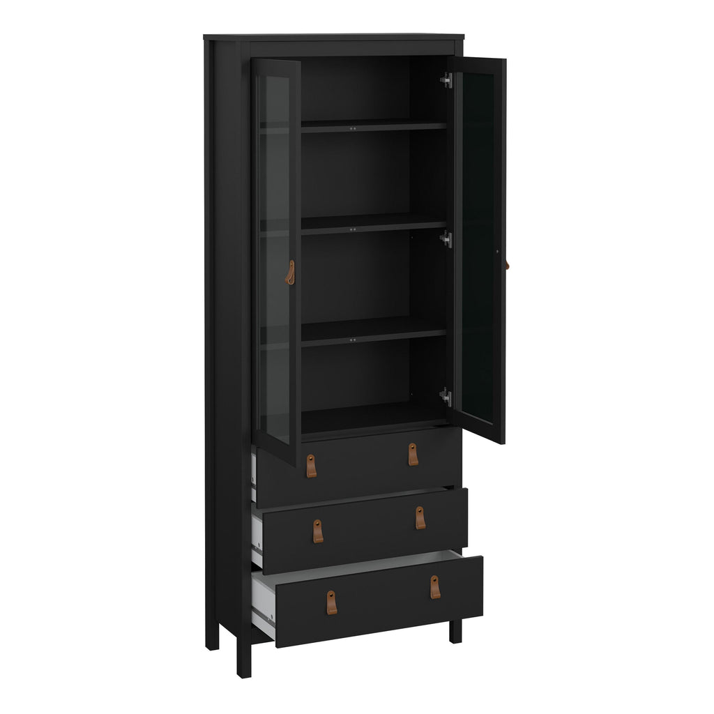 Barcelona China Cabinet 2 Glass Doors with 3 Drawers in Matt Black - image 5