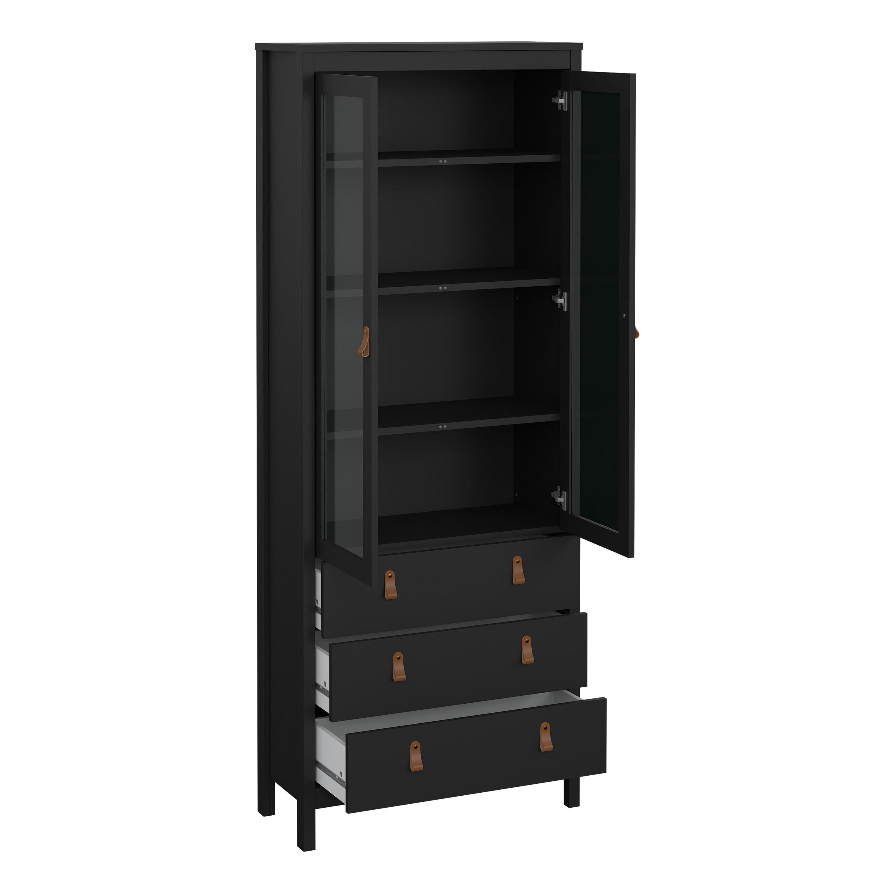Barcelona China Cabinet 2 Glass Doors with 3 Drawers in Matt Black - image 5